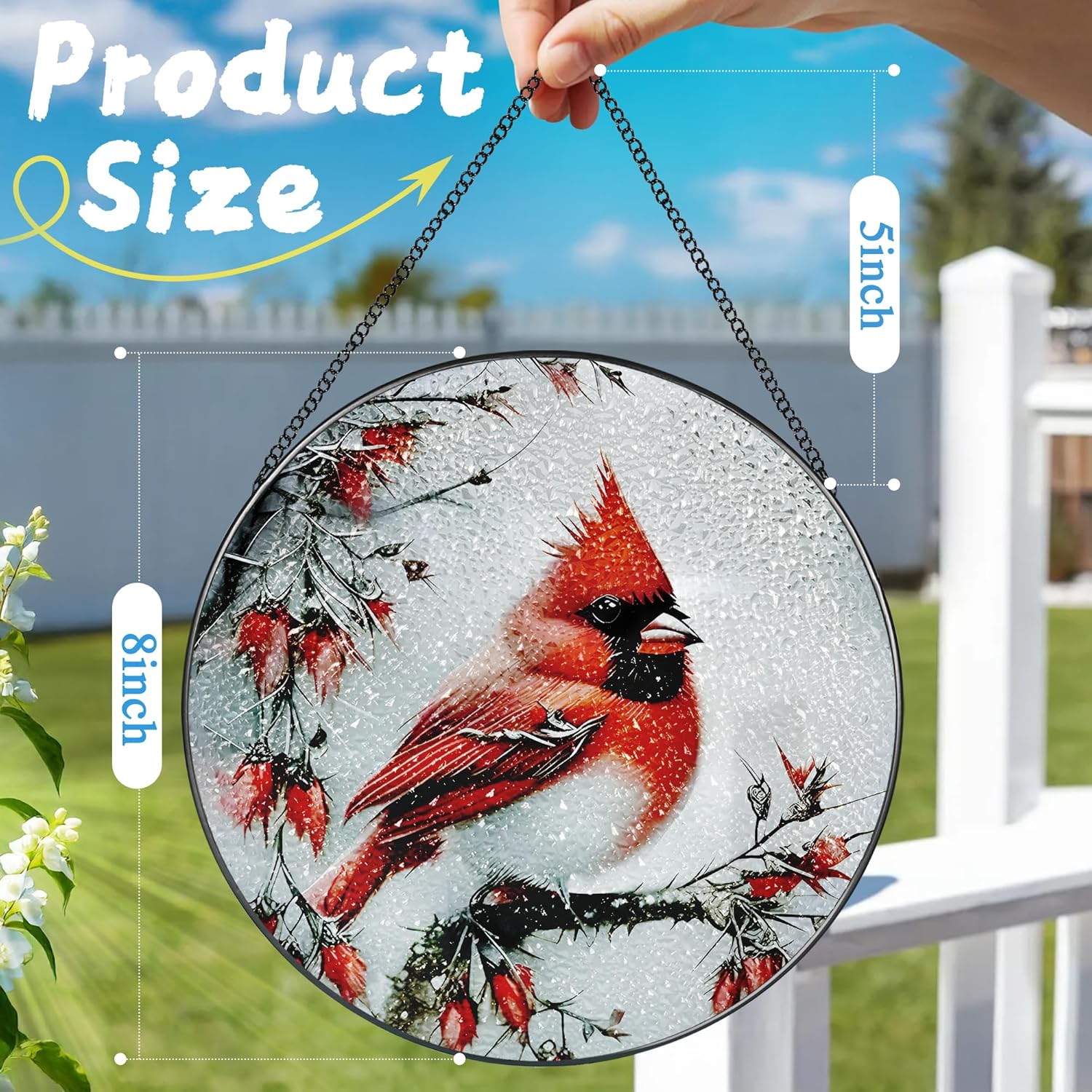 Stained Glass Window Hanging, DOUHASU 8 Inch Cardinal Stained Glass Su