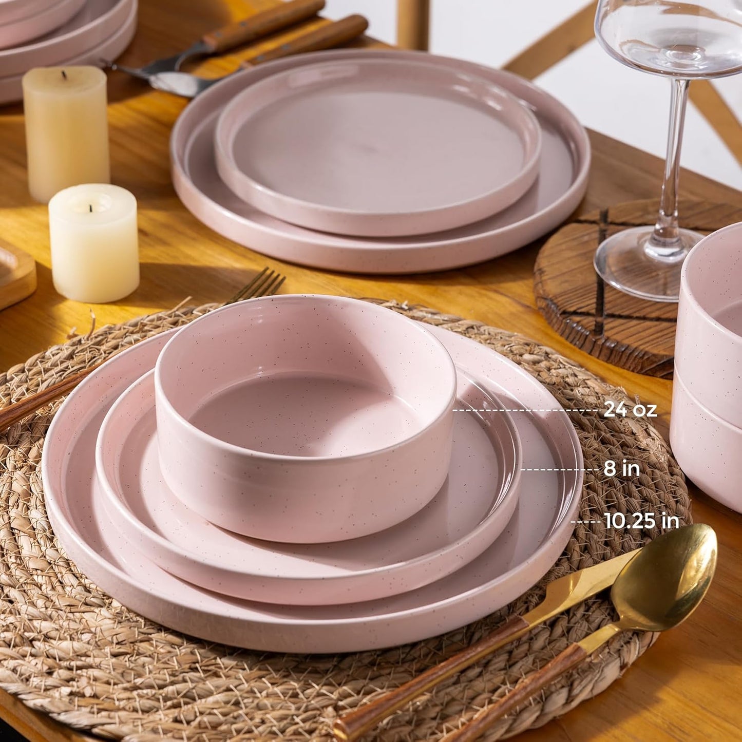AmorArc Ceramic Dinnerware Set for 4 | Speckled Stoneware Plates and B