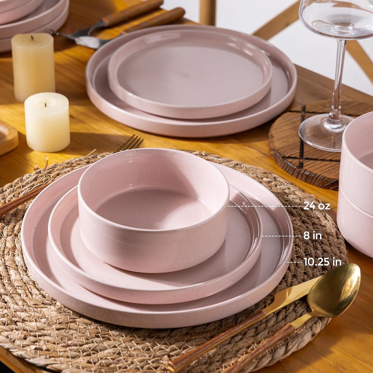 AmorArc Ceramic Dinnerware Set for 4 | Speckled Stoneware Plates and B