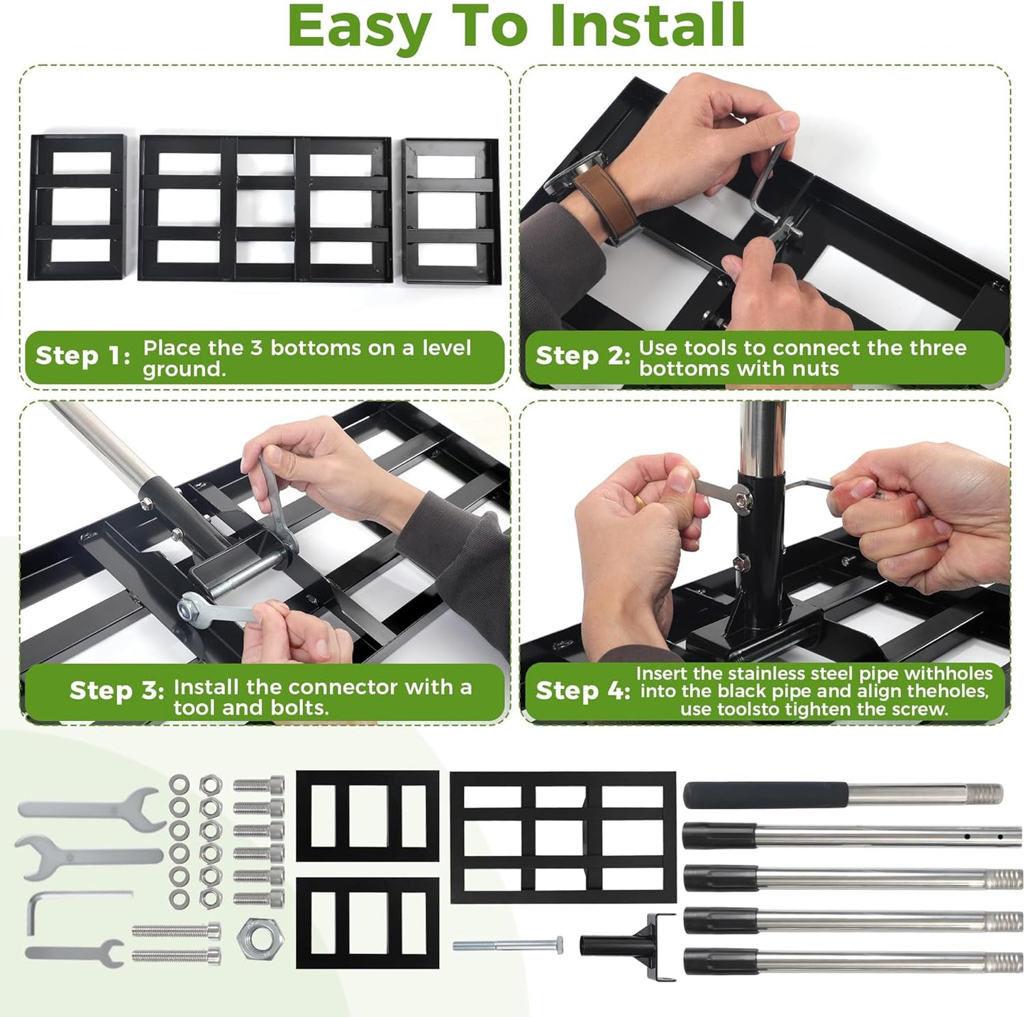 Lawn Leveling Rake, 30"x10" Stainless Steel Lawn Leveler with 76" Adju