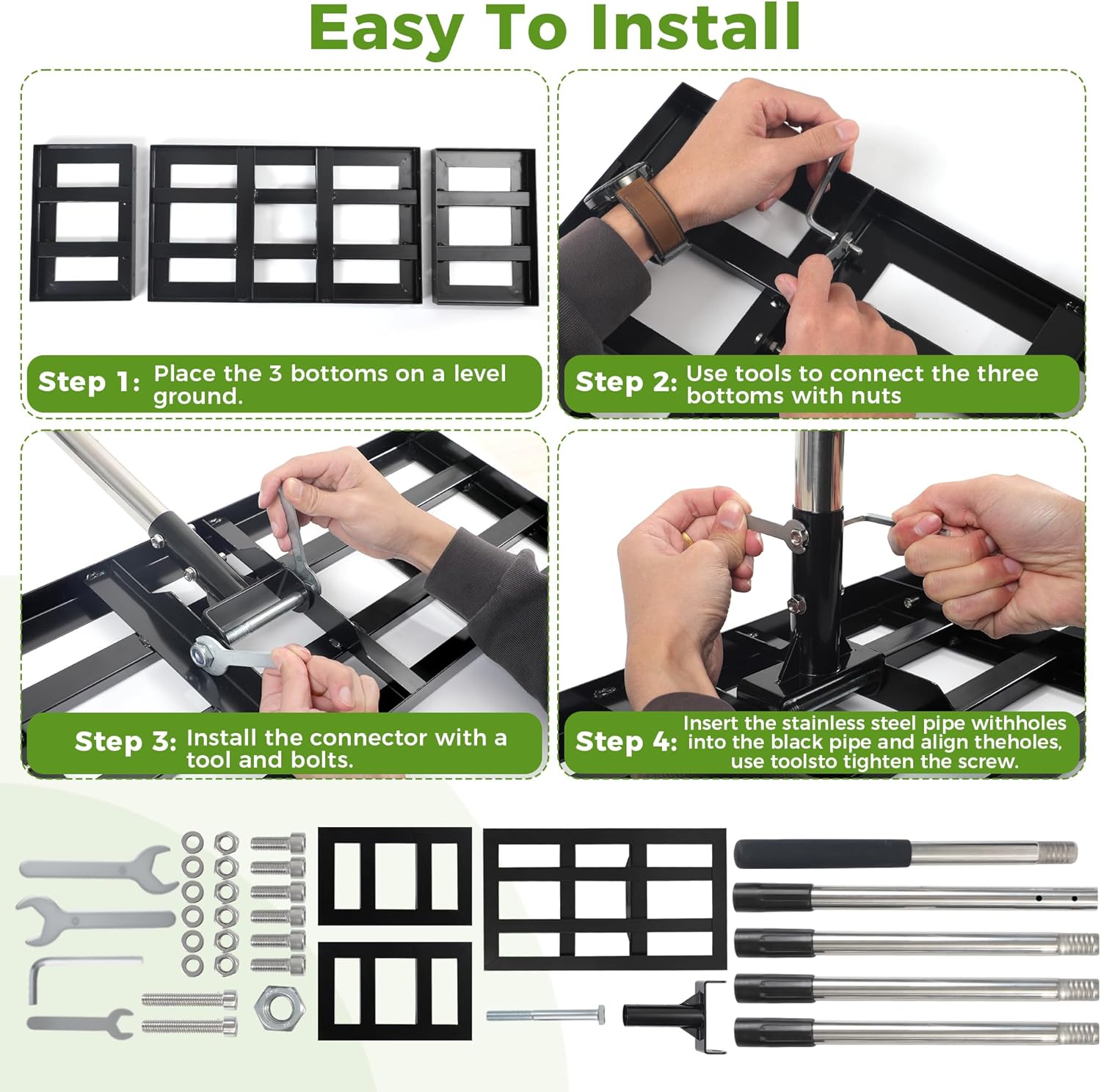 Lawn Leveling Rake, 30"x10" Stainless Steel Lawn Leveler with 76" Adju
