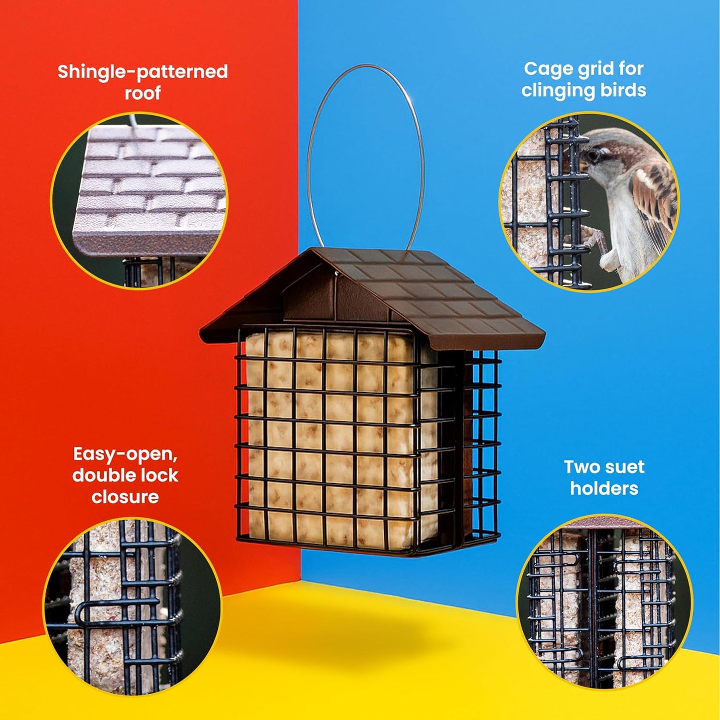 More Birds Double Suet Feeder with Weather Guard, 6.5" L X 4.25" W X 7