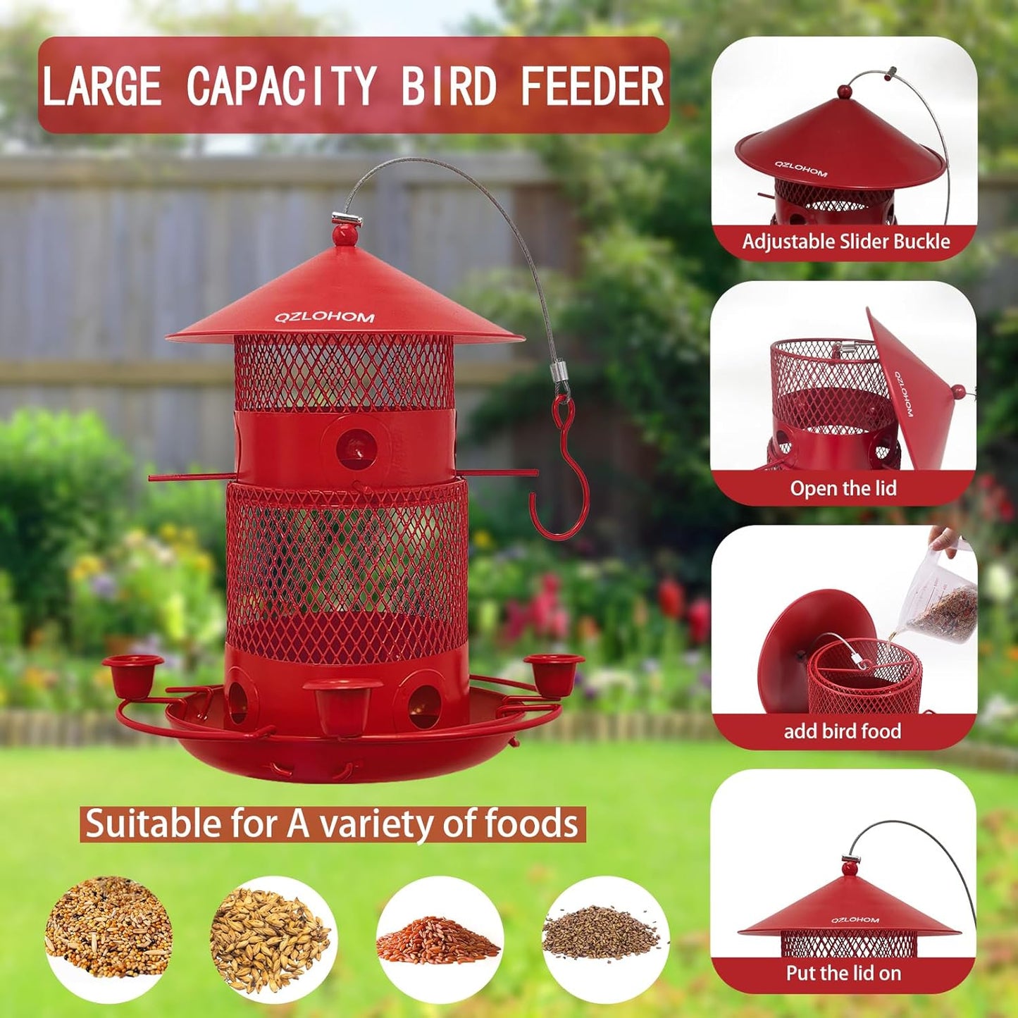Outdoor Metal Bird Feeder, Hanging 360-Degree Feeding with Large Capac