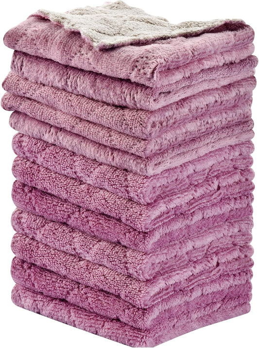12PCS Kitchen Towels Dish Towels, Multipurpose Reusable Dish Cloths, Double-Sided Microfiber Cleaning Rags for Furniture, Tea, Bowl, 10x 6 inch