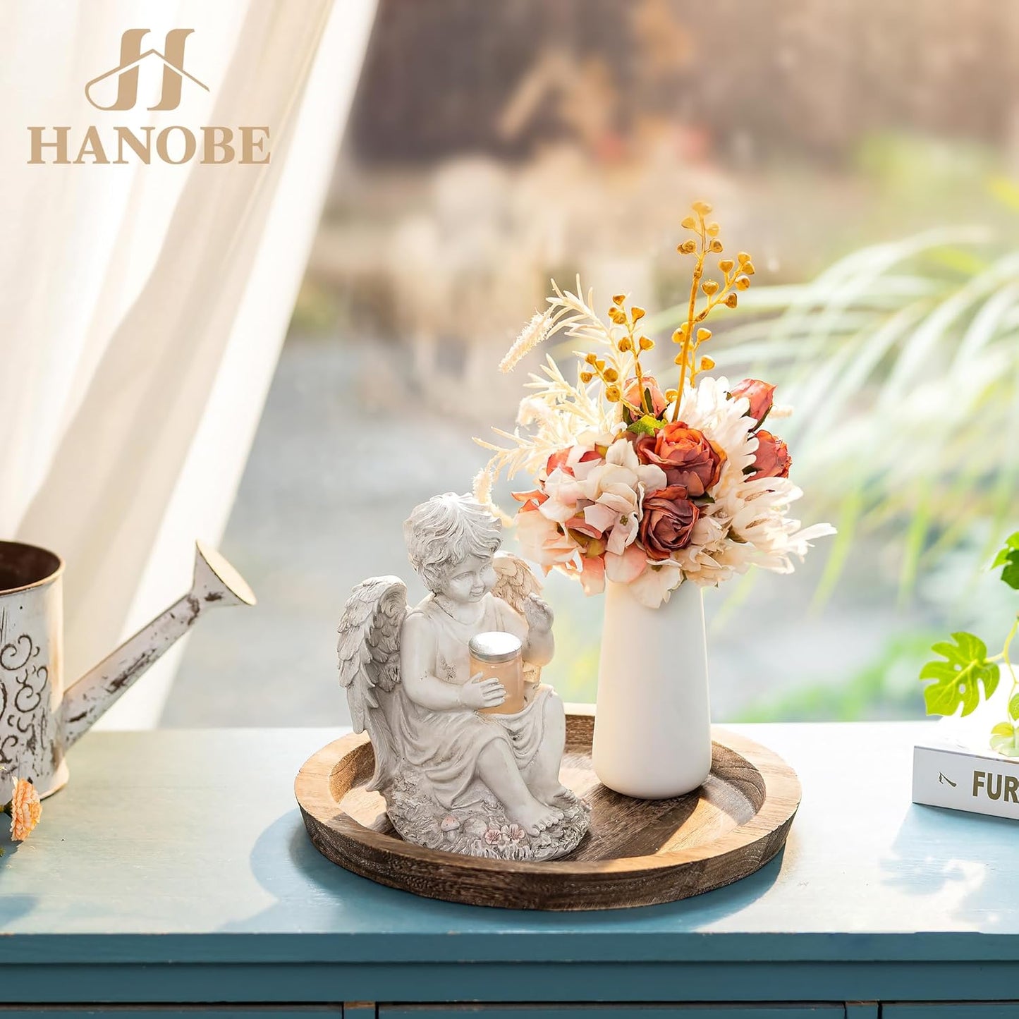 Hanobe Wooden Tray for Coffee Table: Candle Holder Plate Round Decorat