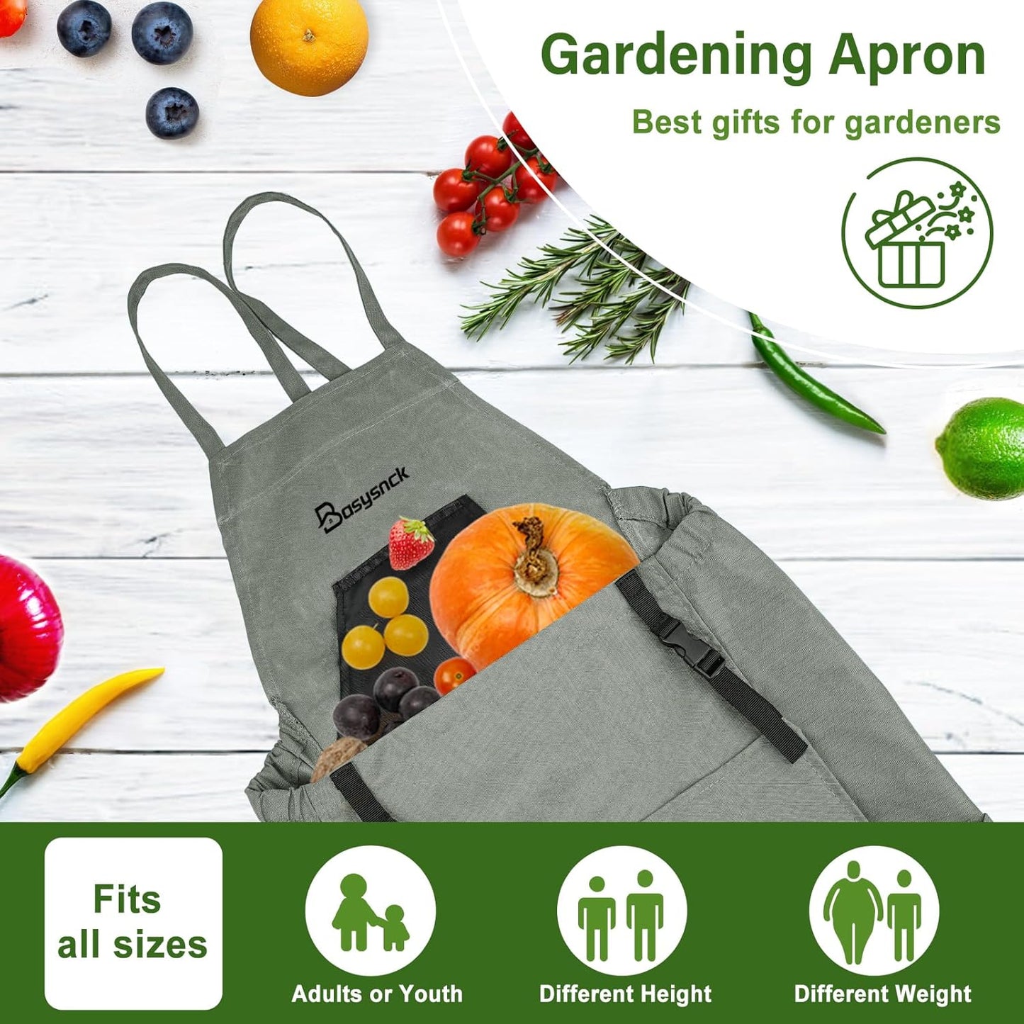 Gardening Apron, Garden Apron with Pockets for Women and Men, Farm Apron for Harvesting Picking Weeding