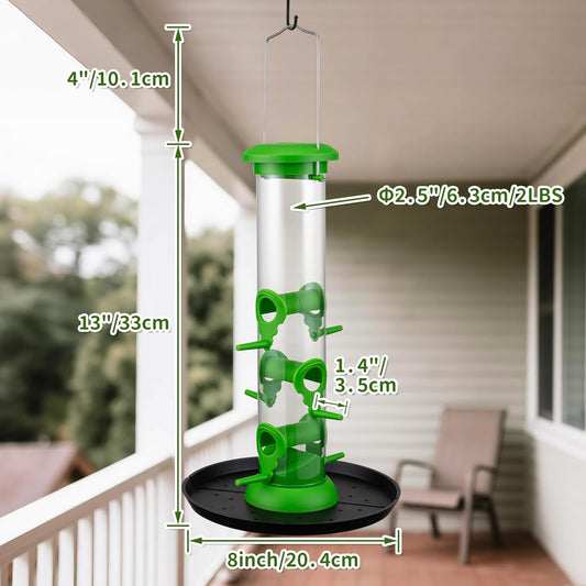 Bird Feeders for Outdoors Seed Catcher,6 Port Wild Bird Feeders with Tray,Bird Feeders for Outside Hanging for Cardinal 13 Inch,Lawn Green,Pack of 1