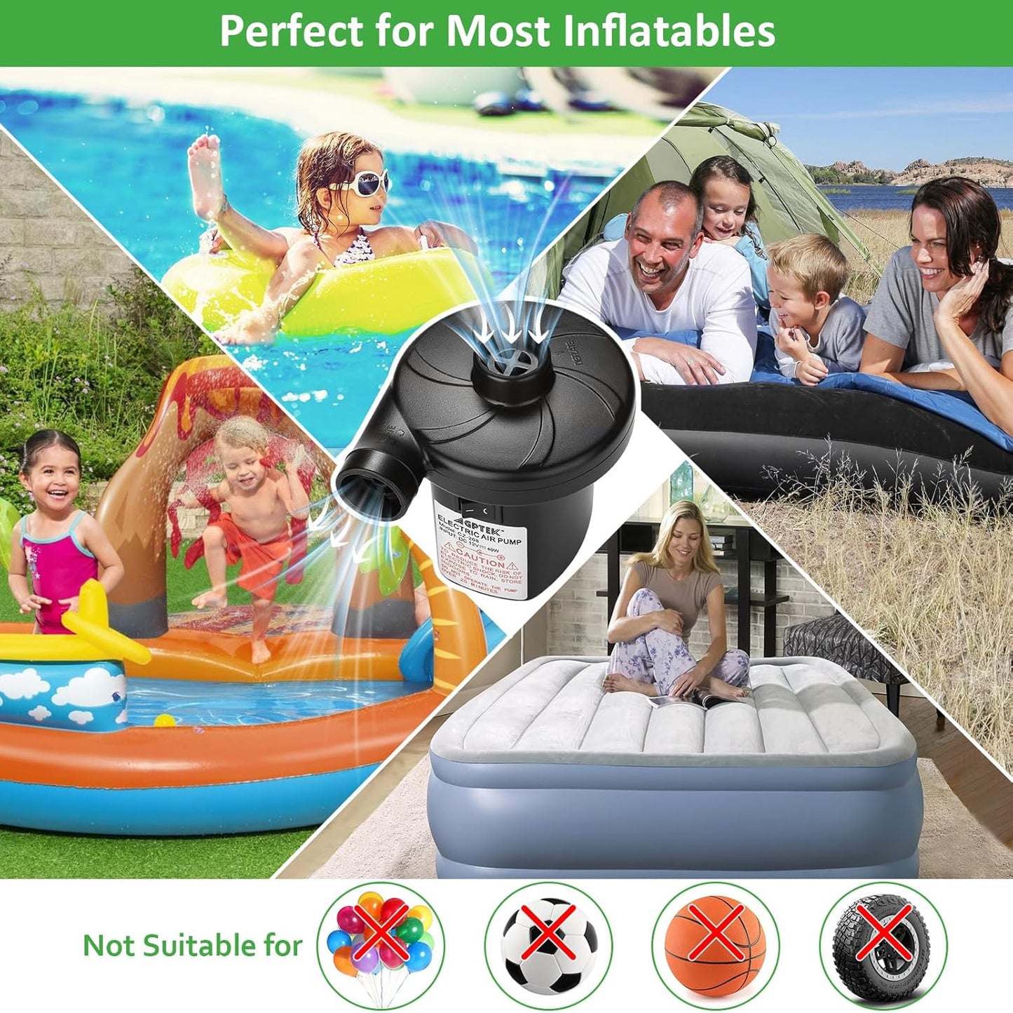 AGPTEK Electric Air Pump,Portable Air Pump with 3 Nozzles, 4.5kPa Quic
