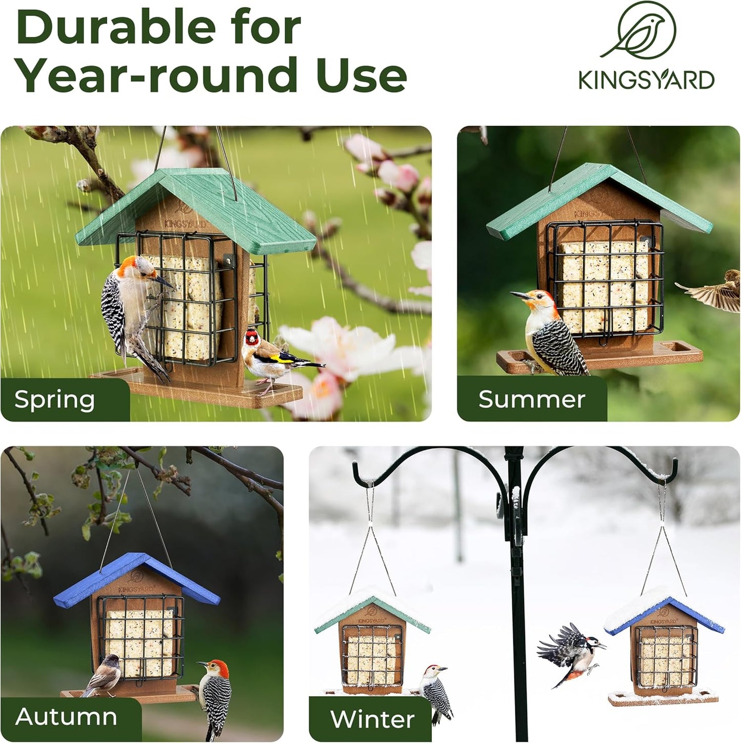Kingsyard Recycled Plastic Double Suet Feeder with Rainproof Roof & Pe