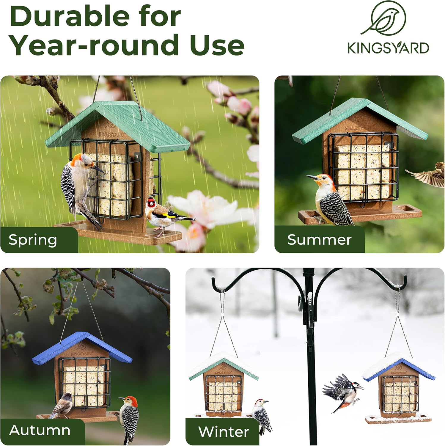 Kingsyard Recycled Plastic Double Suet Feeder with Rainproof Roof & Pe