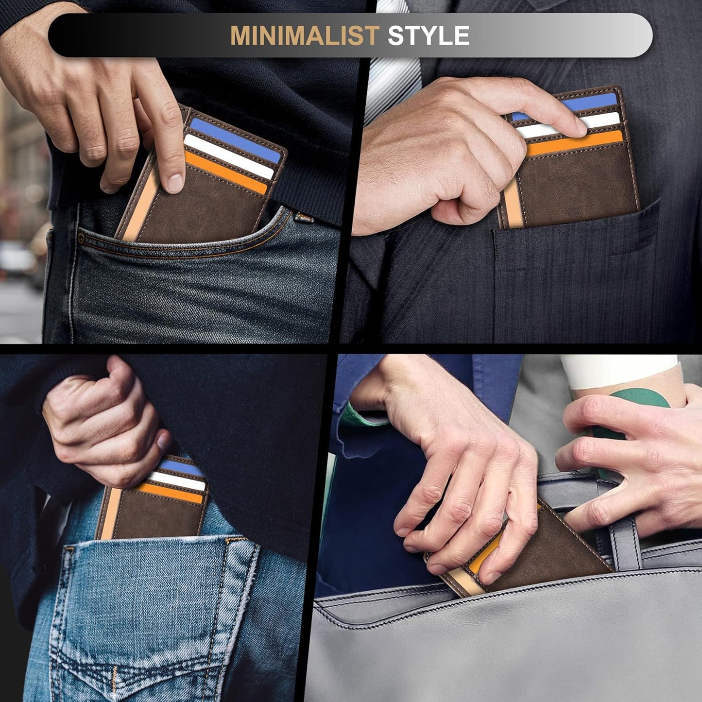 Travelambo Slim Wallet Front Pocket Minimalist Leather RFID Blocking M