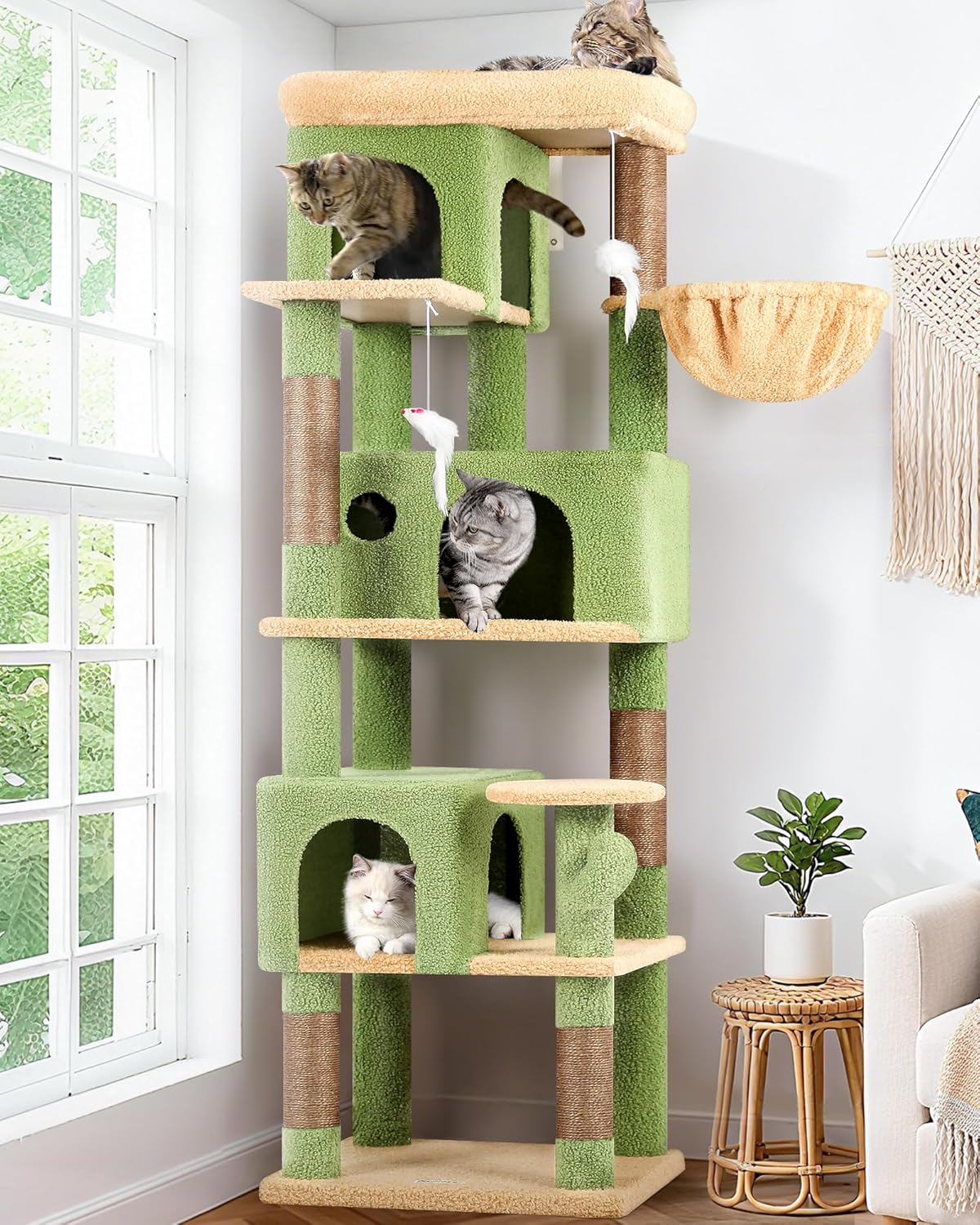 Globlazer Corner Cactus Cat Tree 66 inch Multi-Level Cactus Climbing T