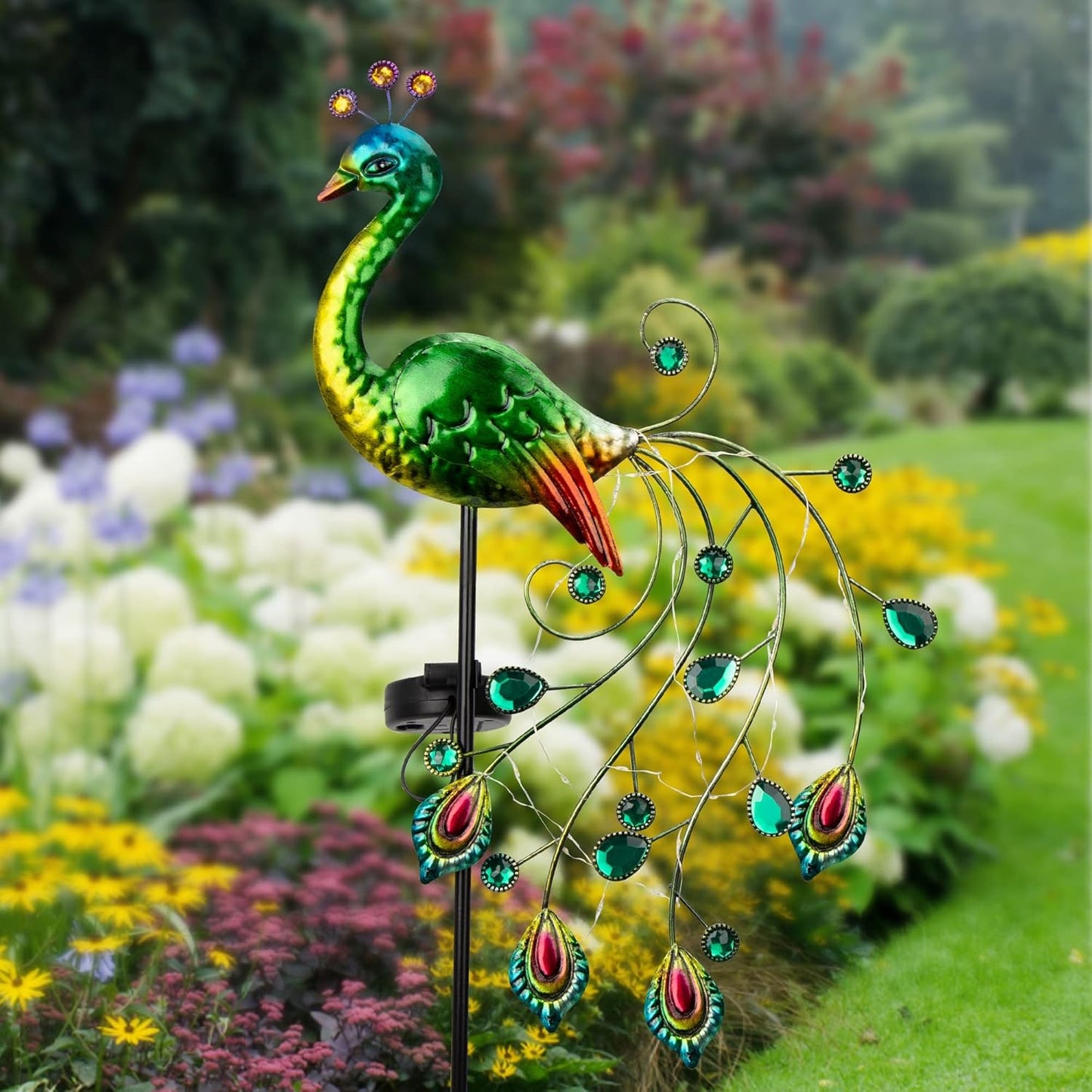 Glintoper Solar Garden Lights, 39 Inch Height Outdoor Metal Peacock De