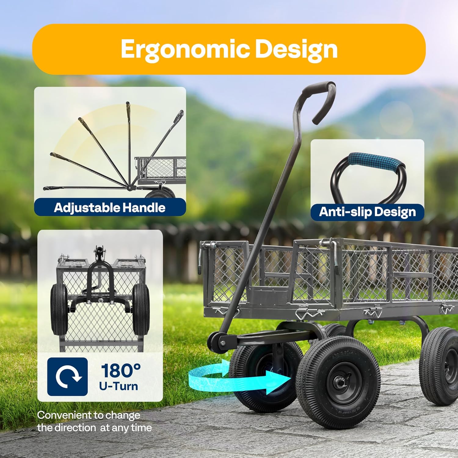 VIVOHOME Heavy Duty 880 Lbs Capacity Mesh Steel Garden Cart Folding Ut