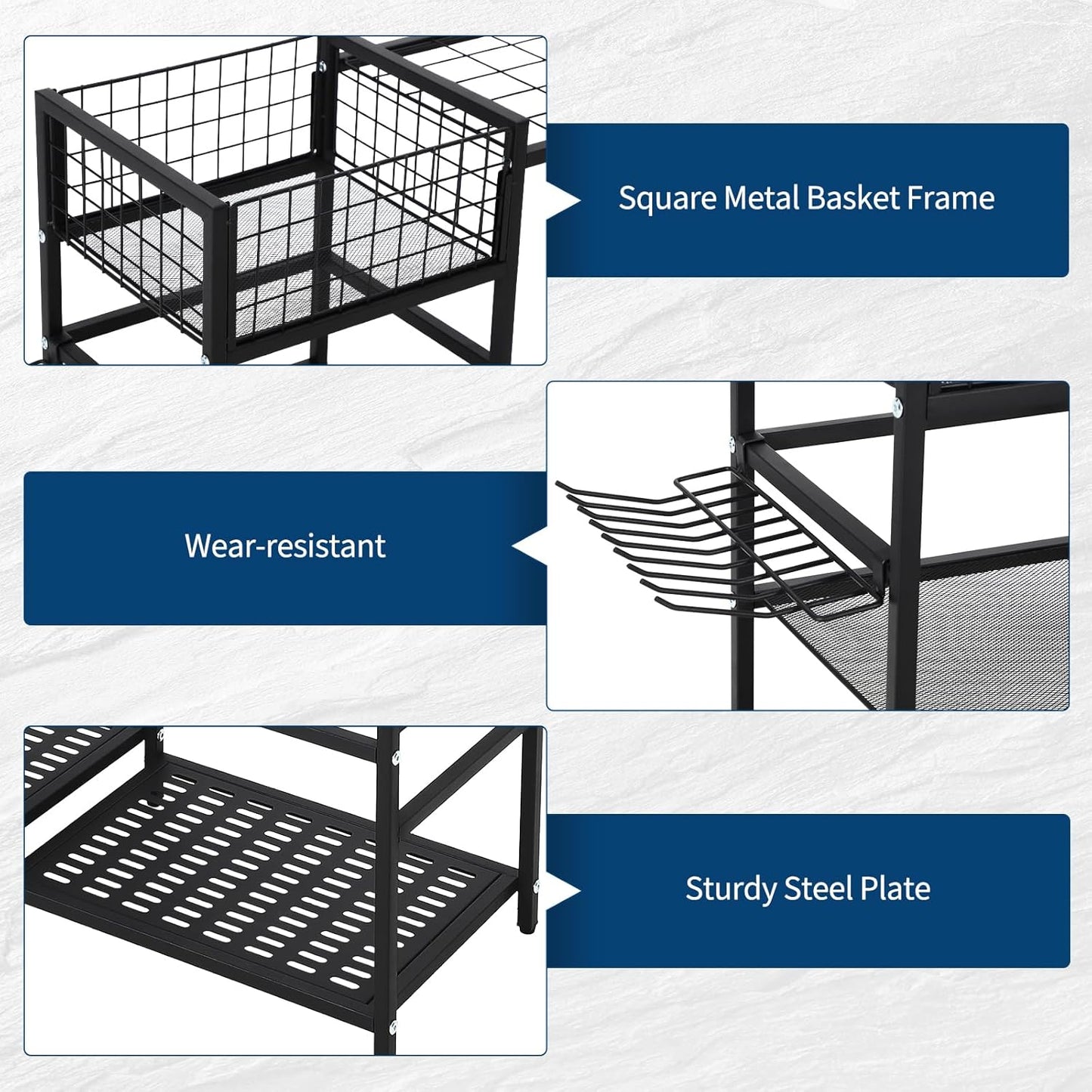 CuisinSmart Garden Tool Organizer With Basket,3 Tier Yard Storage Rack,With 6 Shelves,Heavy Duty Holder With 35 Long-Handled Slots for Yard Shed and Lawn