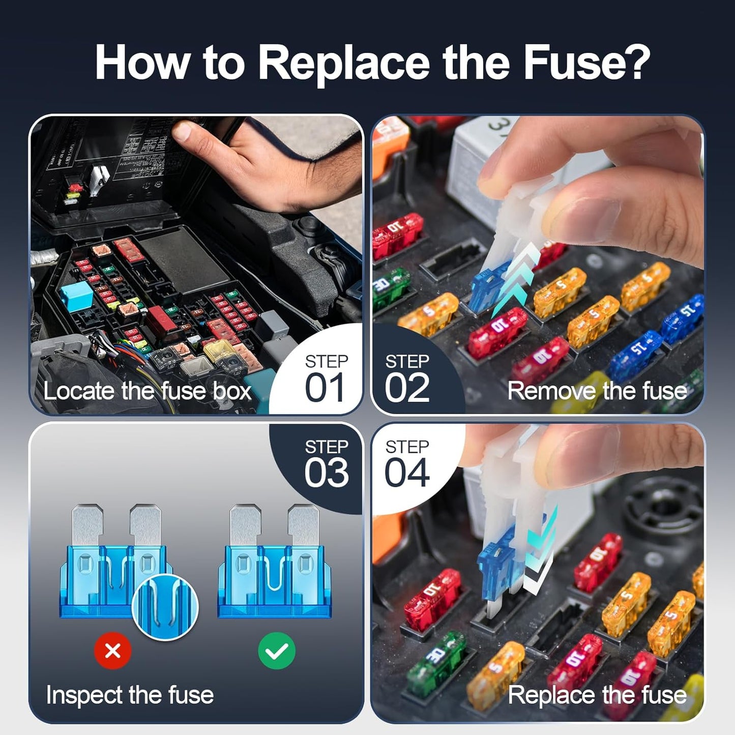 JOREST 300Pcs Car Fuse Assortment Kit, 160 Mini Blade Fuses Automotive