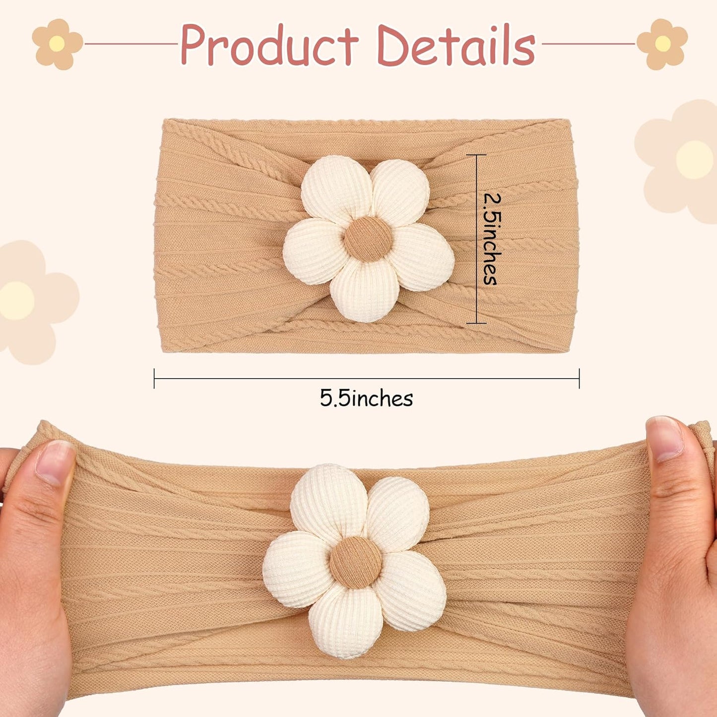 CÉLLOT 5 Pcs Baby Flower Headbands Baby Girls Nylon Headbands Soft Hai