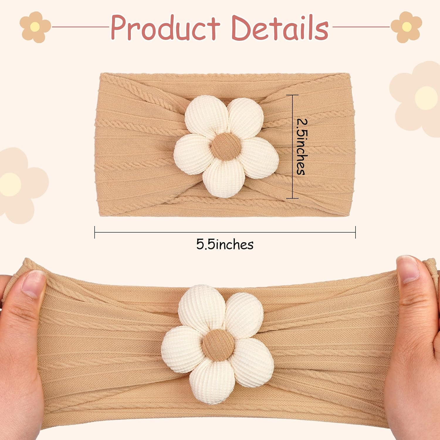 CÉLLOT 5 Pcs Baby Flower Headbands Baby Girls Nylon Headbands Soft Hai