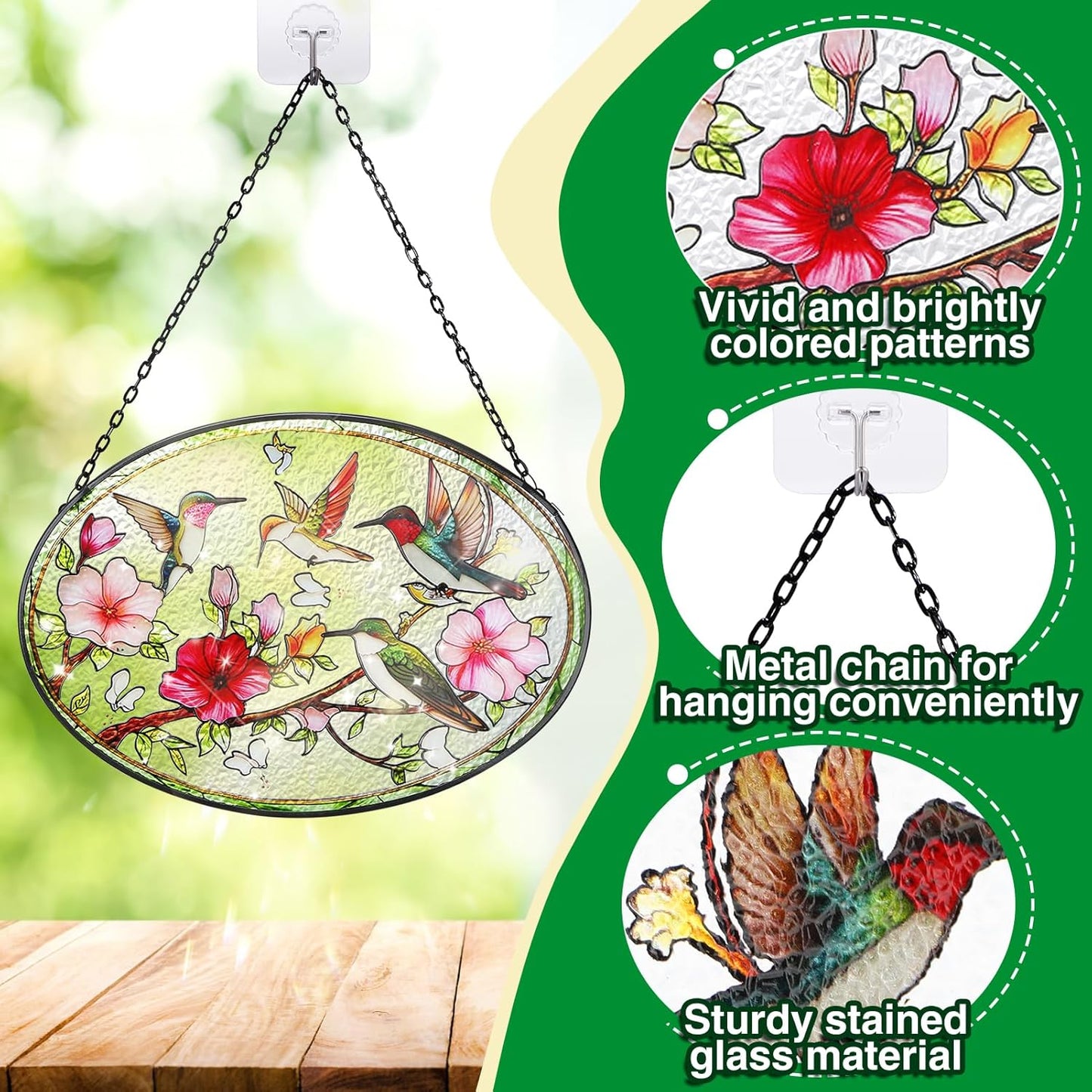 Hummingbird Stained Glass Window Hanging - 6.7" x 9.4" Hummingbird Gif