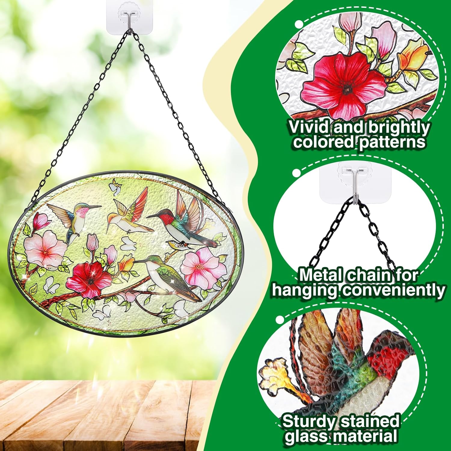 Hummingbird Stained Glass Window Hanging - 6.7" x 9.4" Hummingbird Gif