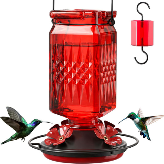 20oz Glass Hummingbird Feeder for Outdoors Hanging, Bird Nectar Feeder