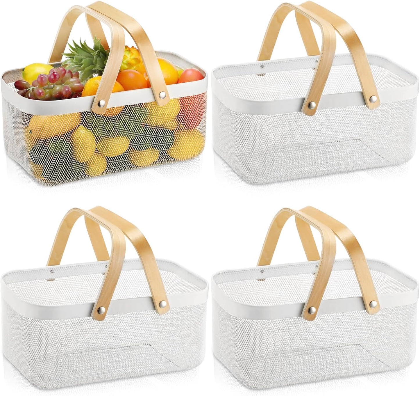 Sadnyy 4 Pcs White Easter Metal Wire Storage Basket with Handle Mesh H
