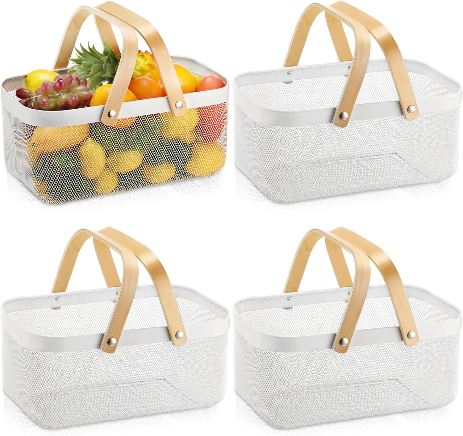 Sadnyy 4 Pcs White Easter Metal Wire Storage Basket with Handle Mesh H