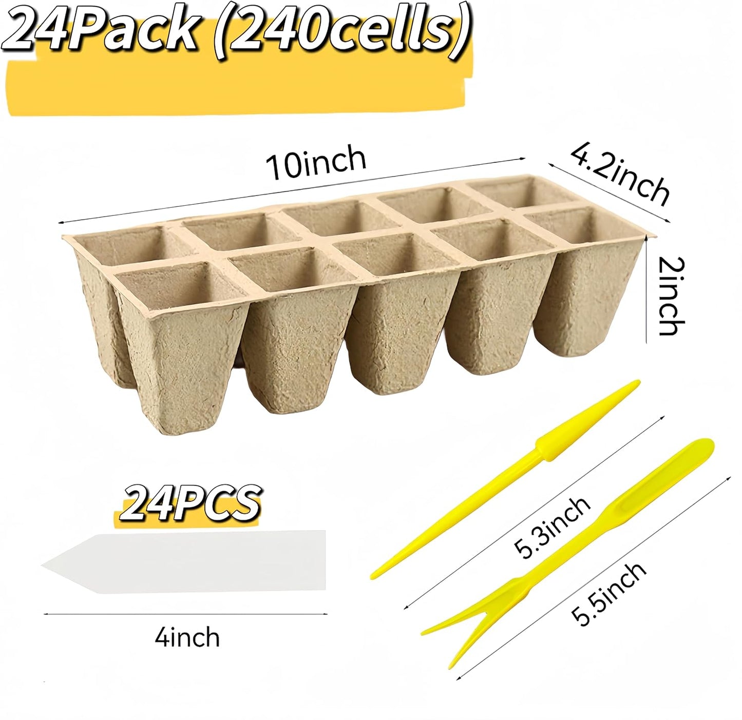 240 Cells Seed Starter Tray 24 Packs Biodegradable Peat Pots Germinati