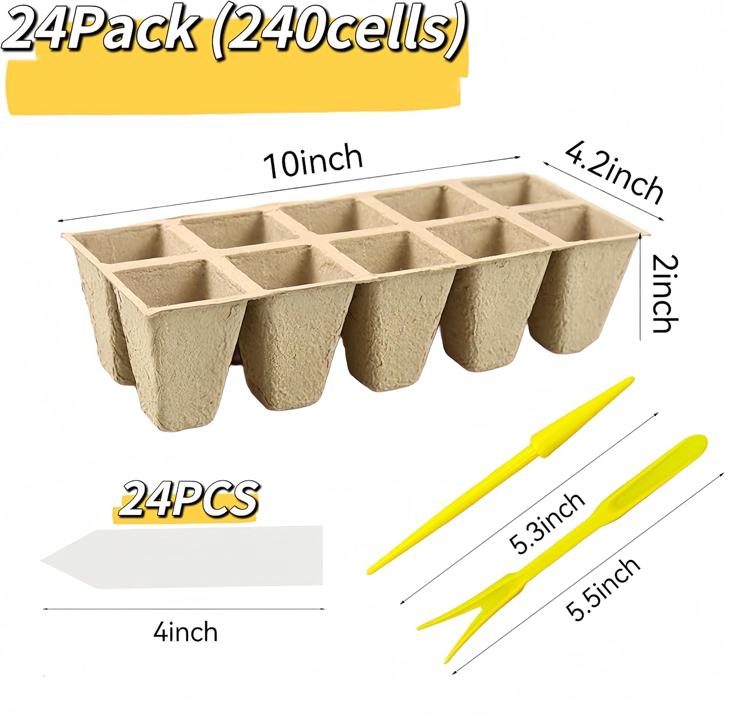 240 Cells Seed Starter Tray 24 Packs Biodegradable Peat Pots Germinati