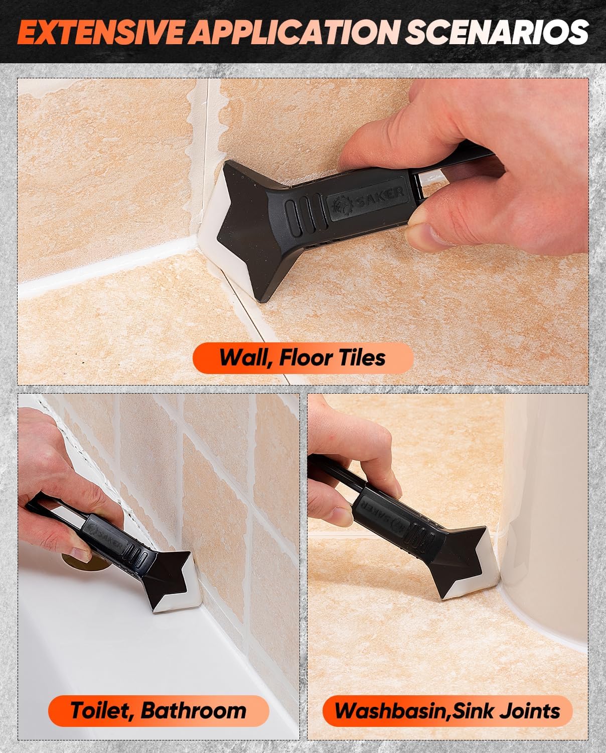 Saker Silicone Caulking Tools-3 in 1 Sealant Finishing Tool Grout Remo