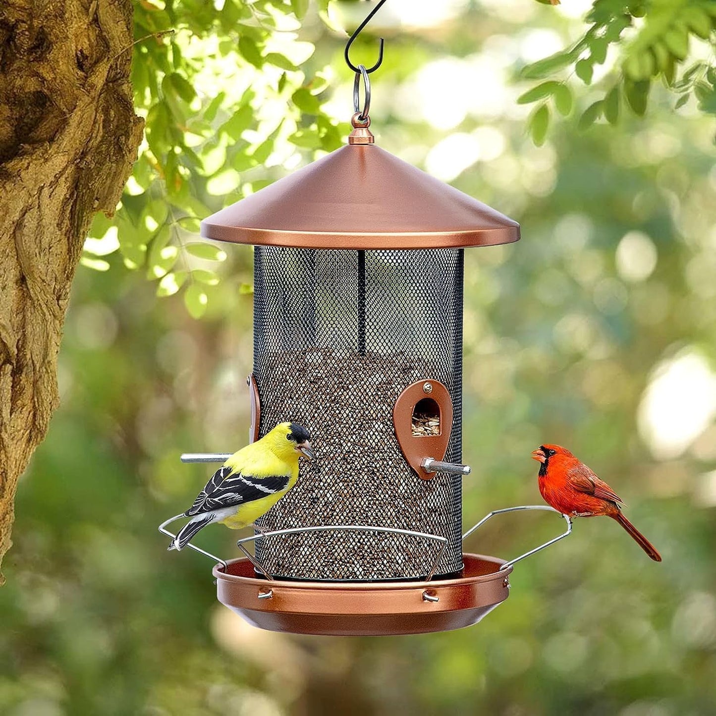 Large Bird Feeders for Outside: 12.6inch Metal for Outdoors Hanging with Copper for Garden Yard Outside Decor Cardinal Finch - Gardening Gifts for Women Men