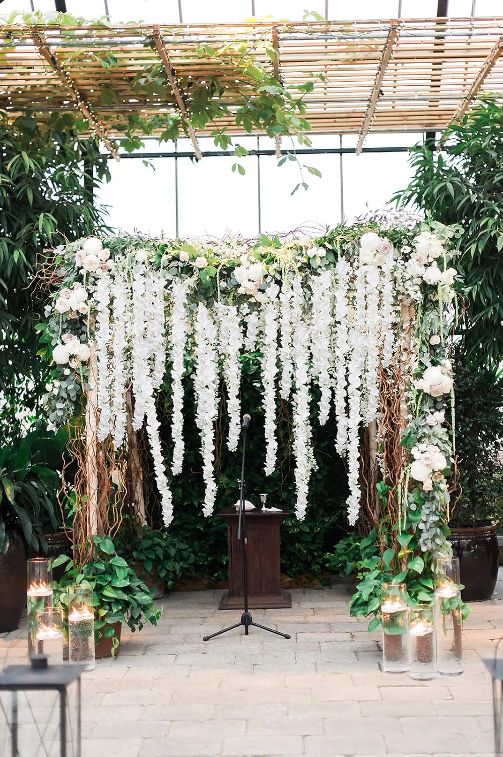IPOPU White Wisteria Hanging Flowers Garland 6.4FT Wisteria Garland Hanging Flowers for Decoration for Wedding Arch, Backdrop, Garden Party Decor, 3 PCS (White)