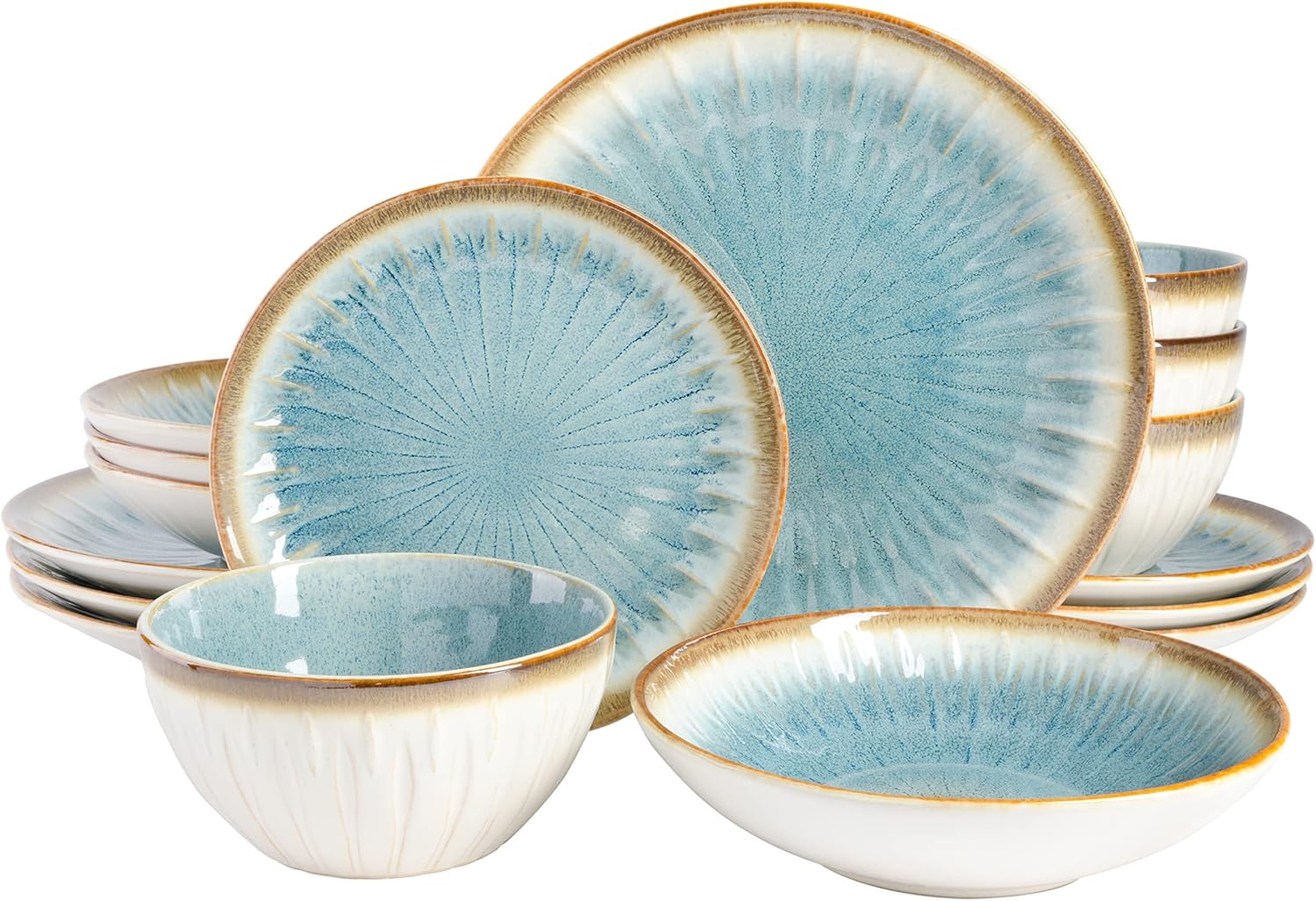Gibson Elite Mayfair Bay 16-Piece Embossed Double Bowl Dinnerware Set,