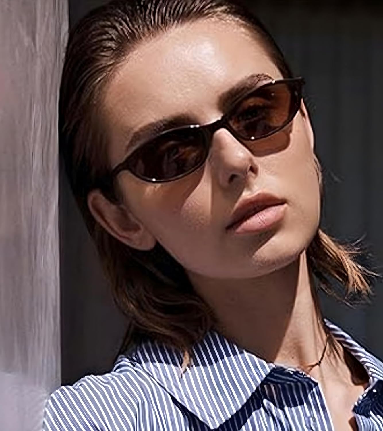 Retro Oval Cat Eye Sunglasses for Women Y2k Designer Trendy Narrow Sha