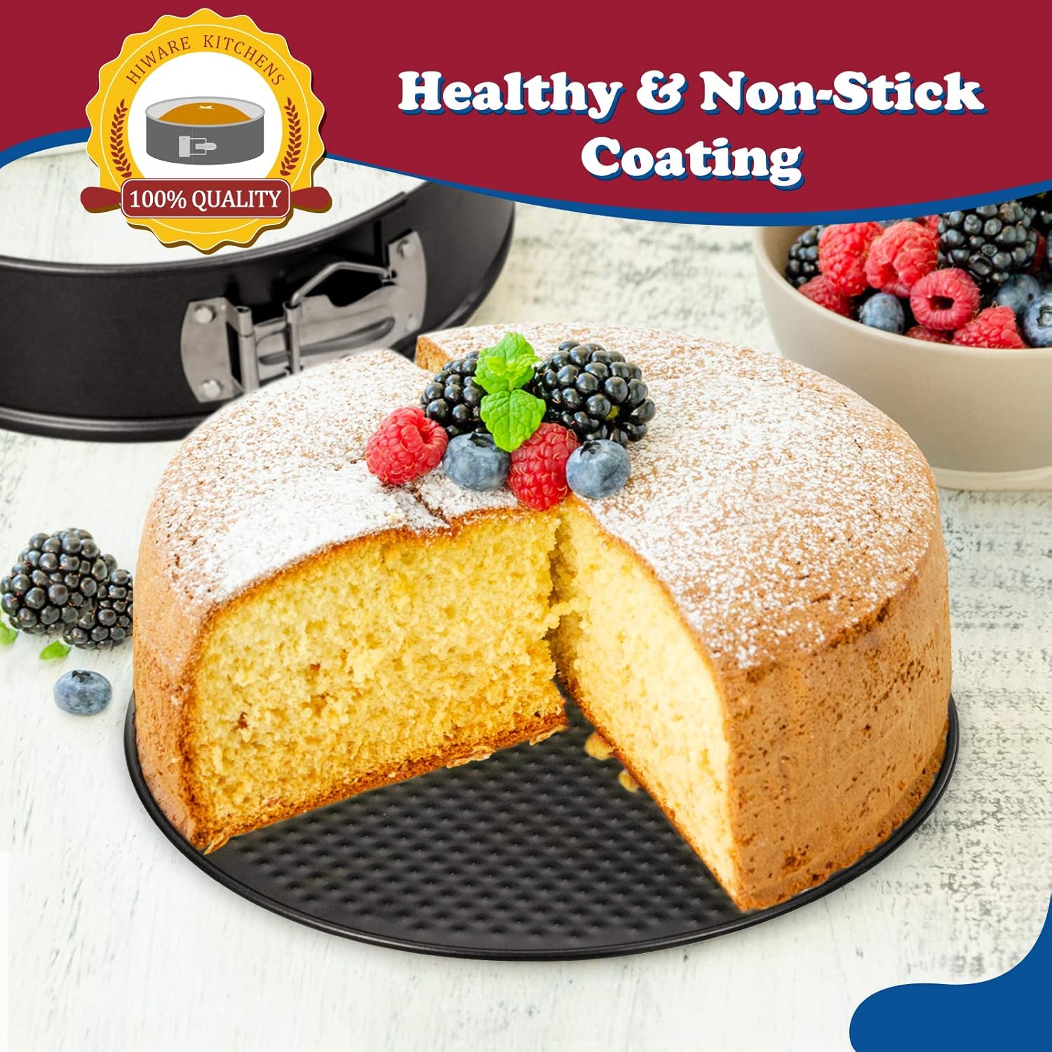 HIWARE 9 Inch Non-stick Cheesecake Pan Springform Pan with Removable B