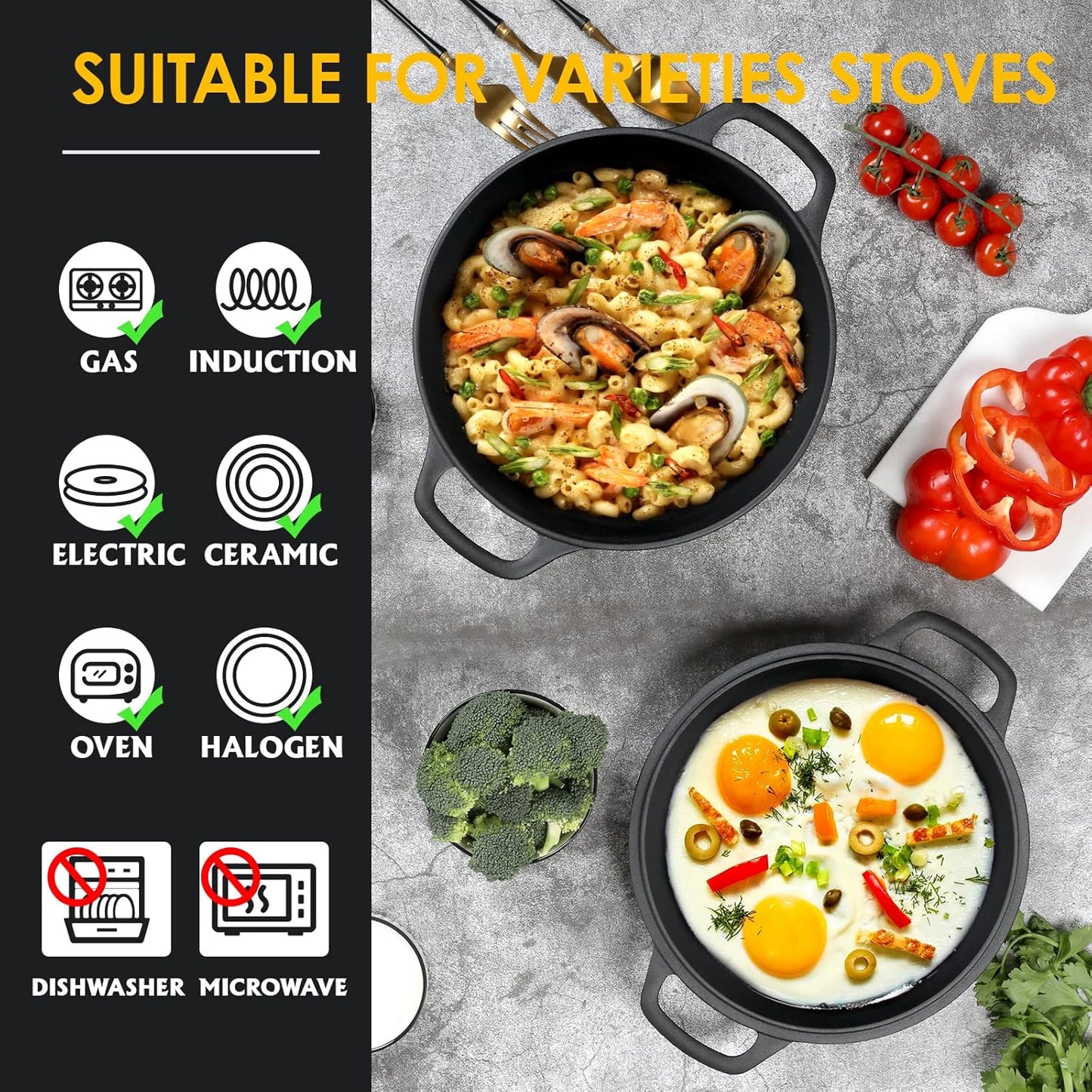 2-in-1 Pre-Seasoned Cast Iron Dutch Oven Pot with Skillet Lid Cooking 