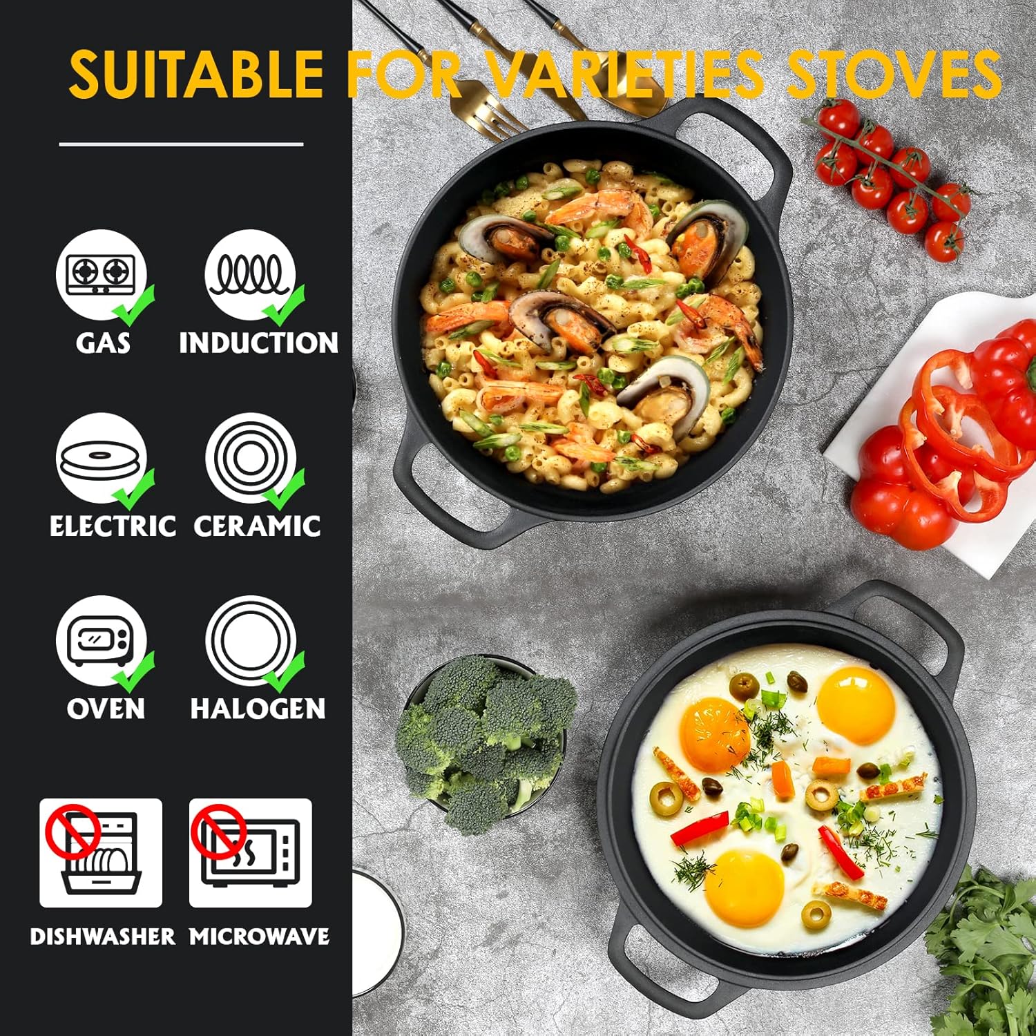2-in-1 Pre-Seasoned Cast Iron Dutch Oven Pot with Skillet Lid Cooking 
