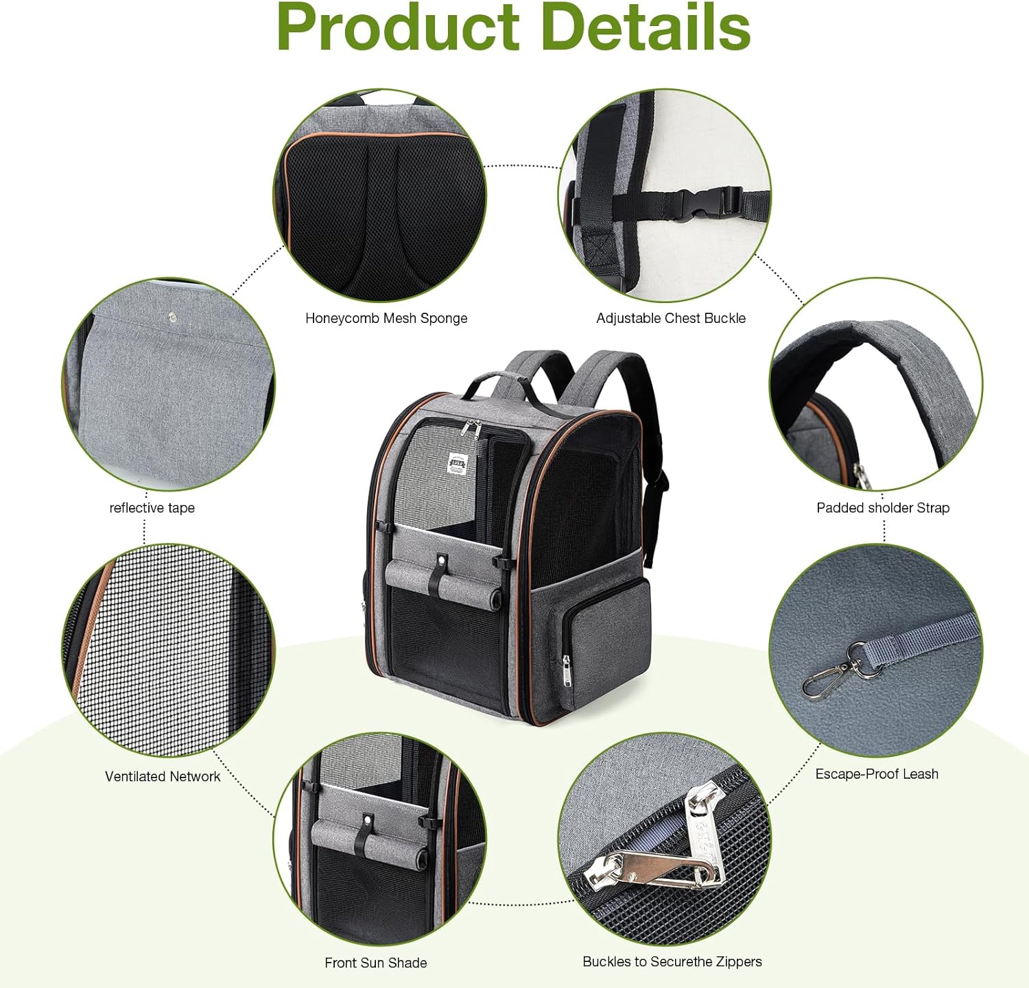 Lekebobor Cat Carrier Backpack, Expandable Pet Carrier with Sun Shade 