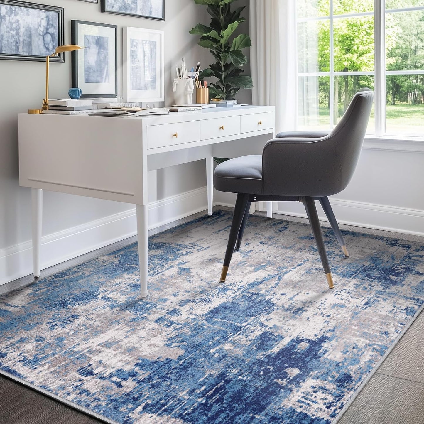 Washable Area Rugs 5'x7' Non-Slip Modern Abstract Soft for Living Room
