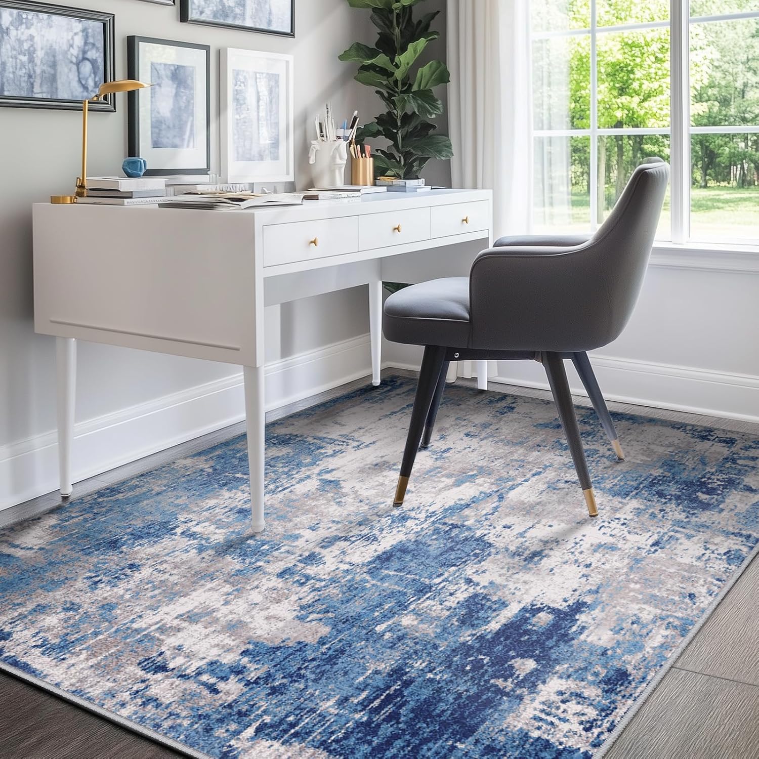 Washable Area Rugs 5'x7' Non-Slip Modern Abstract Soft for Living Room