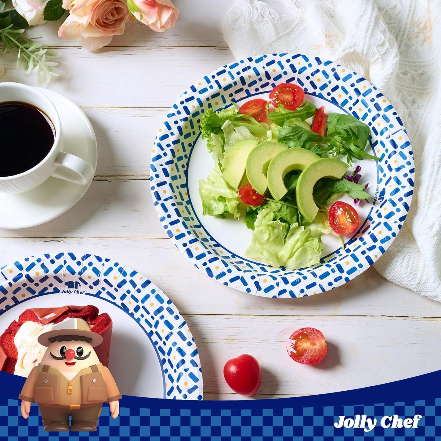JOLLY CHEF 10 Inch Paper Plates 140 Count, Soak-Proof, Cut Proof, Disp