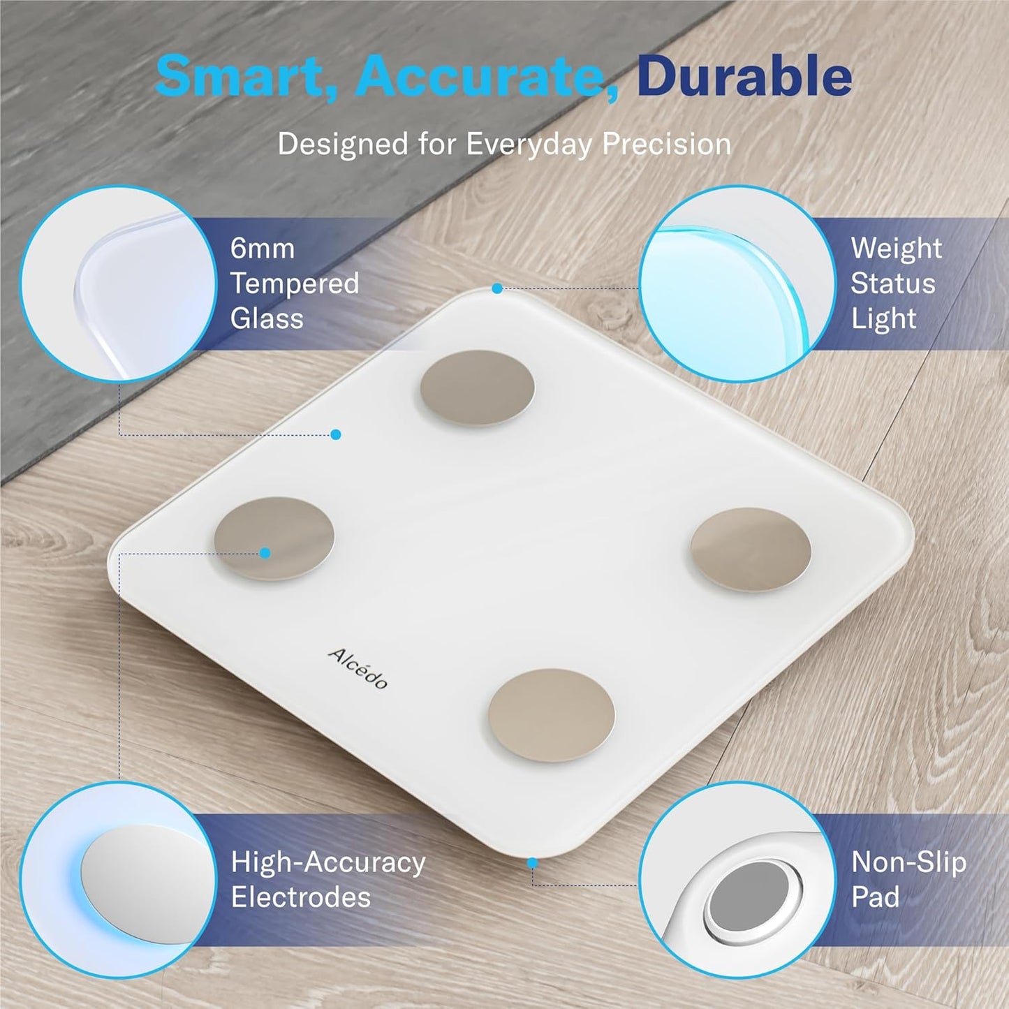 Alcedo Smart Body Fat Scale, Digital Scale with BMI, Fat Percentage, Muscle Mass, Color-Changing with Weight Variation, 400 lb, Bluetooth