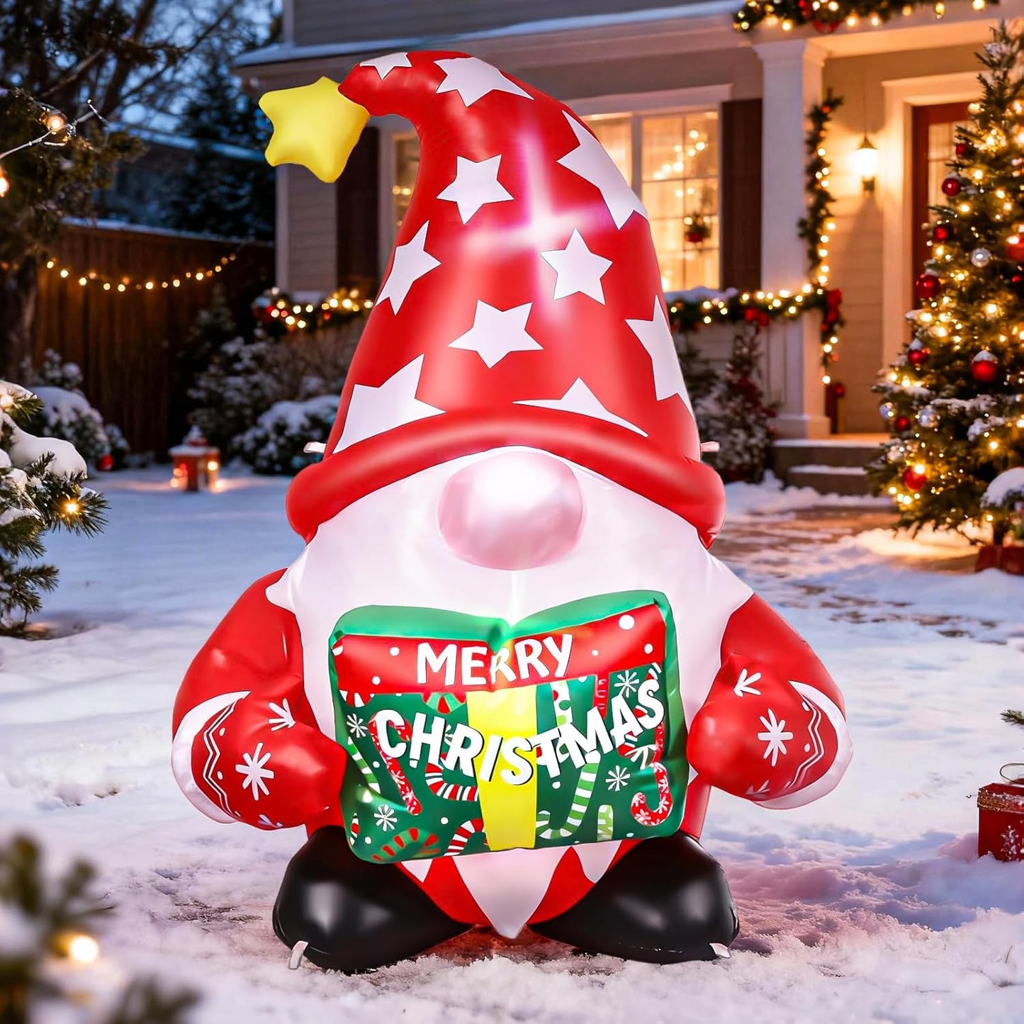 5 FT Christmas Gnome Inflatables Outdoor Decorations - Xmas Gnome Blow Up Yard Decorations with Built-in LED Lights for Holiday Party Indoor Outdoor Garden Lawn Decor