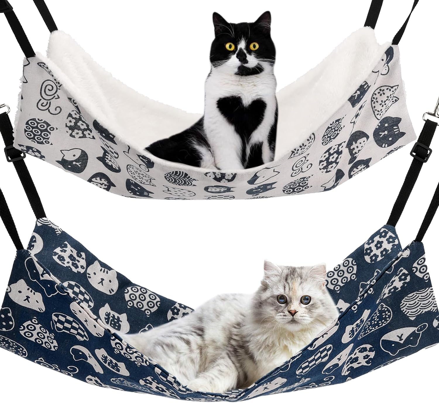 Cat Hammock for Cage Hanging Reversible 2Pack,Pet Hammock Bed Adjustab