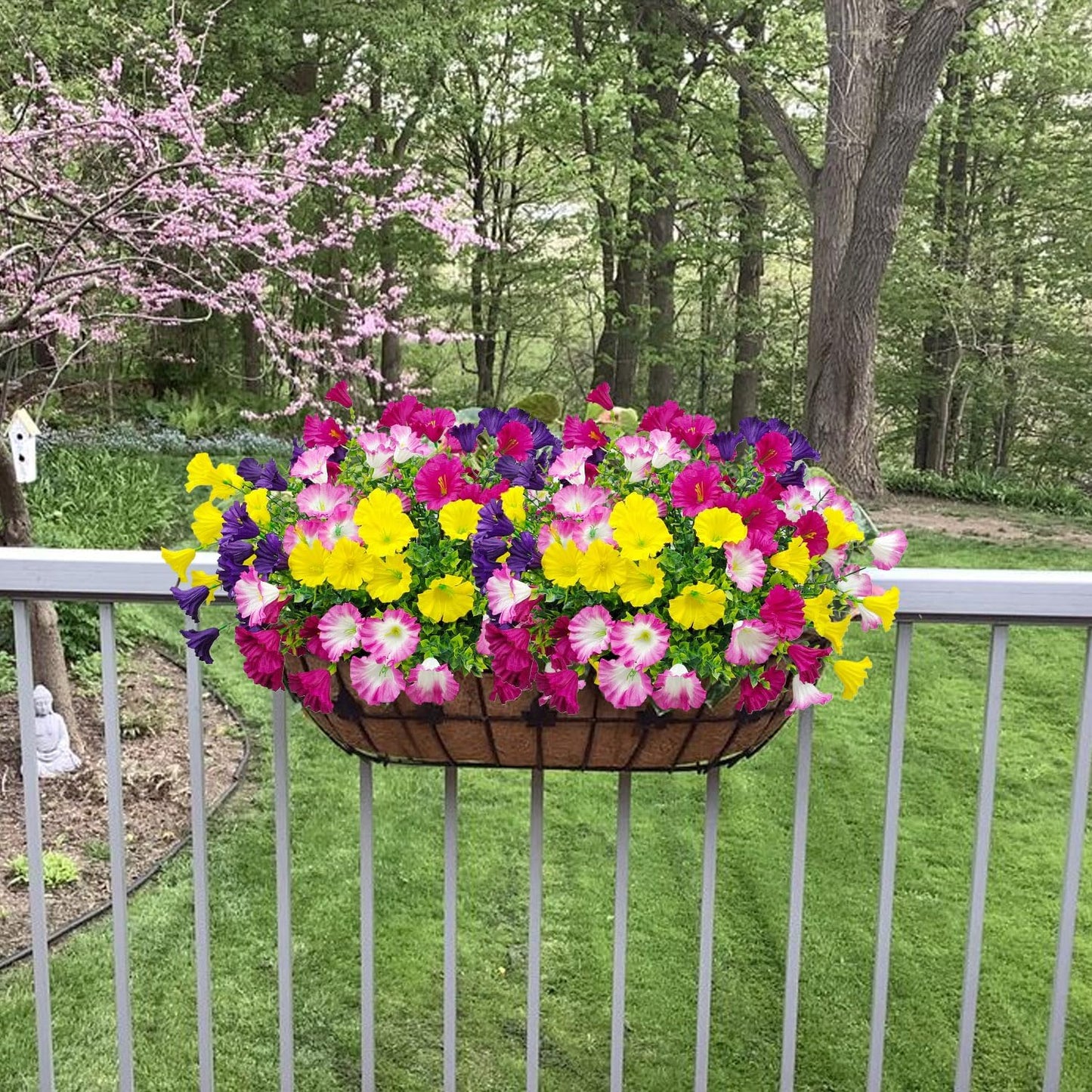 12 Bundles Artificial Flowers for Outdoors UV Resistant Morning Glory Artificial Flowers Fake Petunias for Home Front Porch Garden Patio Window Box Outside Indoor Planter Decor (4 Colors)
