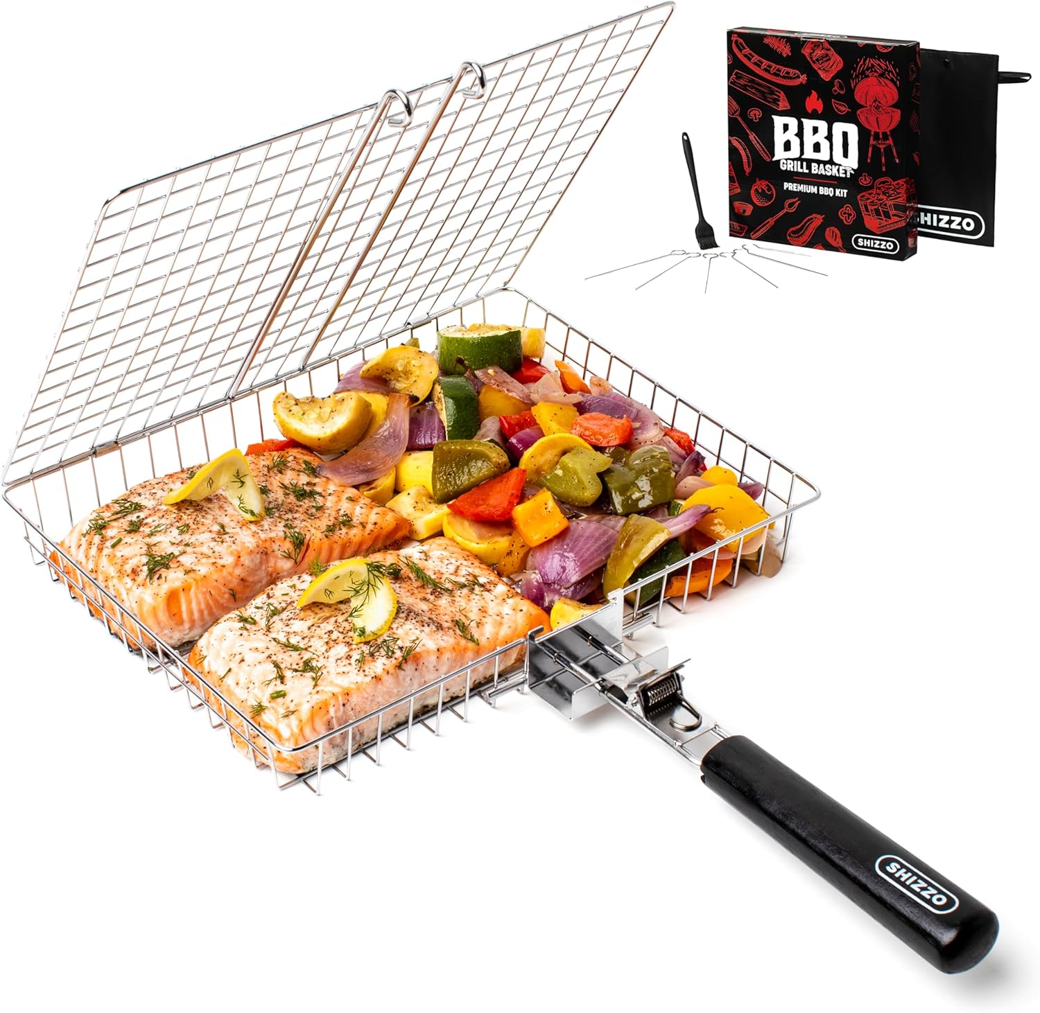 SHIZZO Grill Basket Set, Barbecue BBQ Grilling, Stainless Steel Foldin