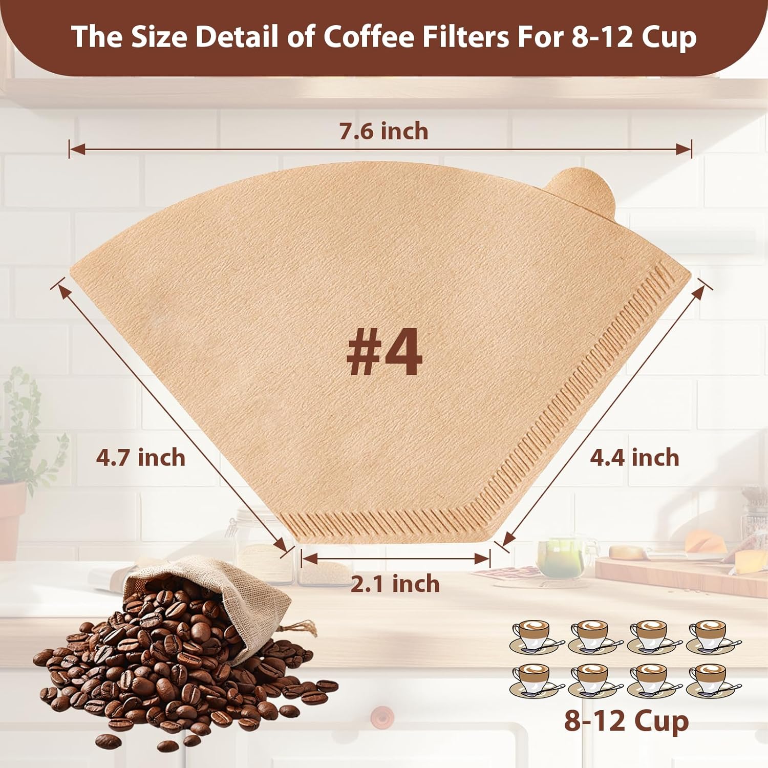 200 Count Coffee Filters #4, Disposable Cone Coffee Filters 8-12 Cup, 
