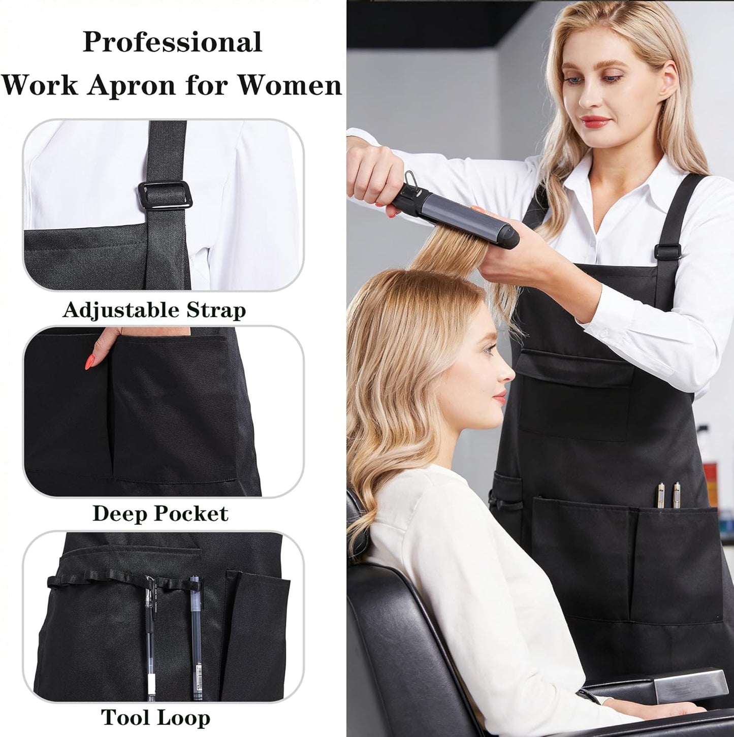 Nanxson Adjustable Women Bib Apron Multi Function Professional Salon Stylist Work Apron with Tool Pockets CF3010