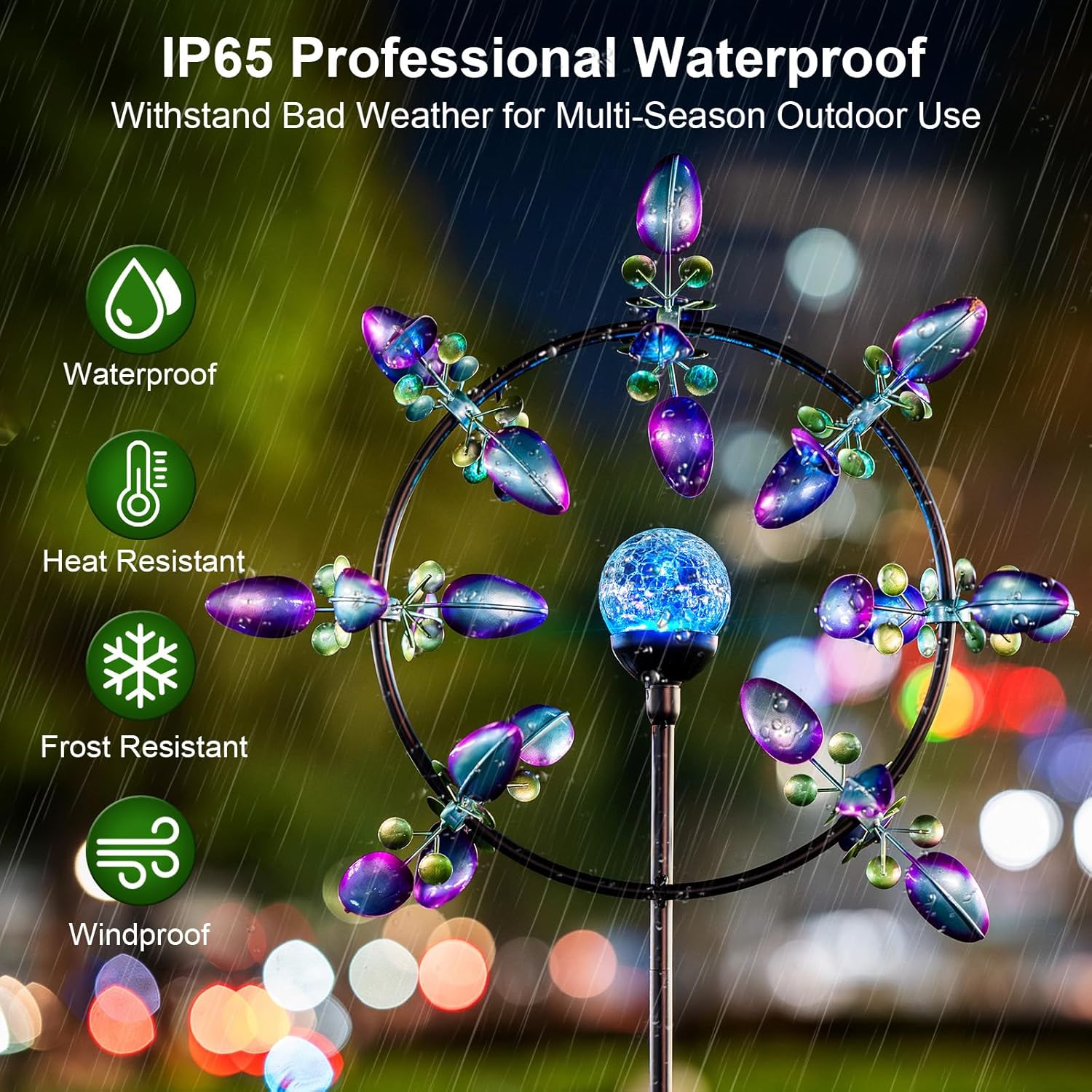 Large Peacock Solar Wind Spinner Outdoor - Metal Kinetic Sculptures wi