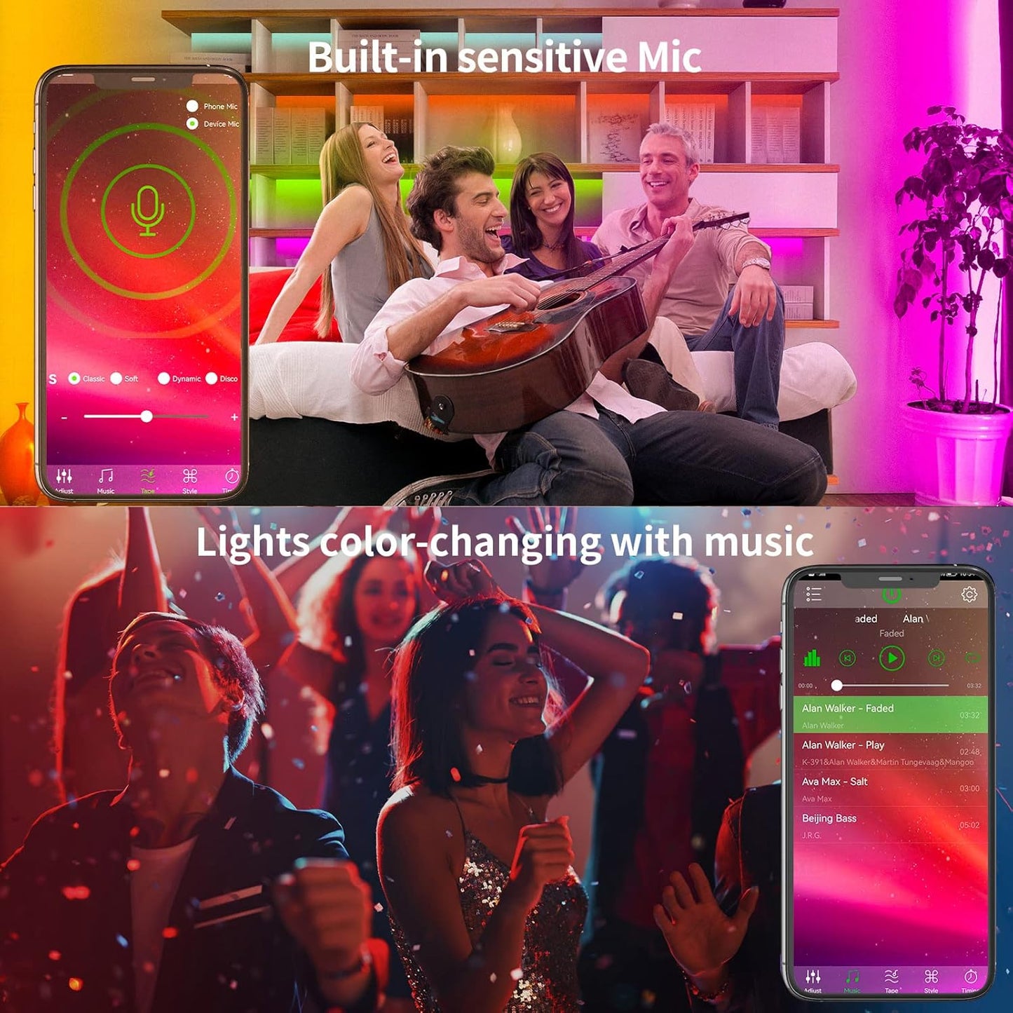 KSIPZE 100ft Led Strip Lights RGB Music Sync Color Changing Led Lights